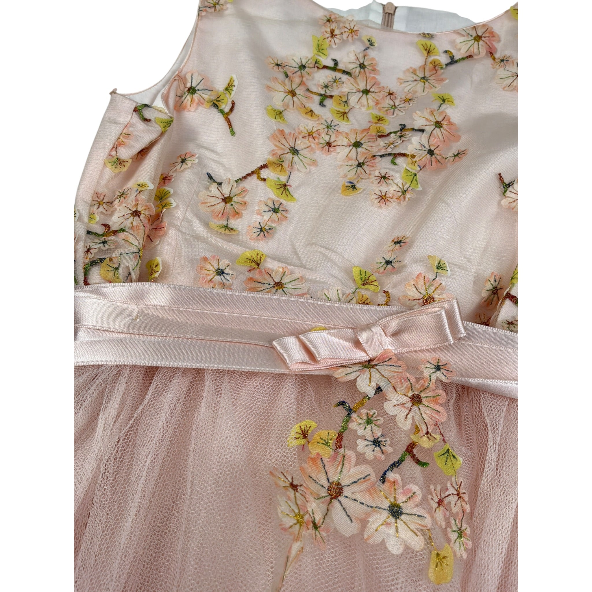 Miss Leod Abito Mezza Manica tinta unita con Ricami Rosa per Bambina 4507 ROSA MISS LEOD 