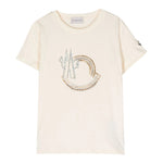Moncler T-Shirt Girocollo Tinta Unita con Logo per Bambina 8C00026 AVORIO MONCLER 