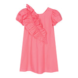 Monnalisa Abito Mezza Manica Tinta Unita con Rouches per Bambina 119910 ROSA FLUO MONNALISA 