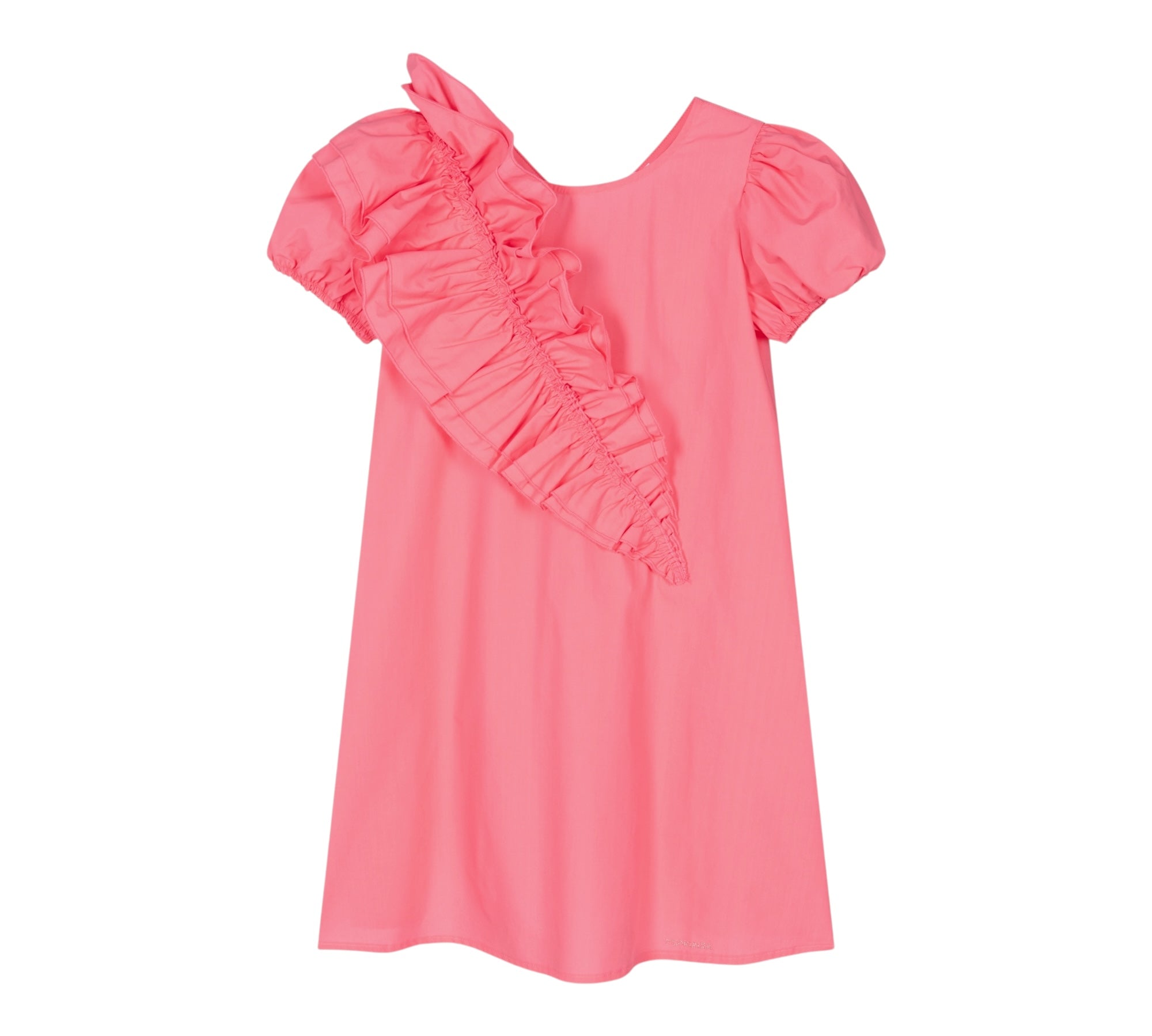 Monnalisa Abito Mezza Manica Tinta Unita con Rouches per Bambina 119910 ROSA FLUO MONNALISA 