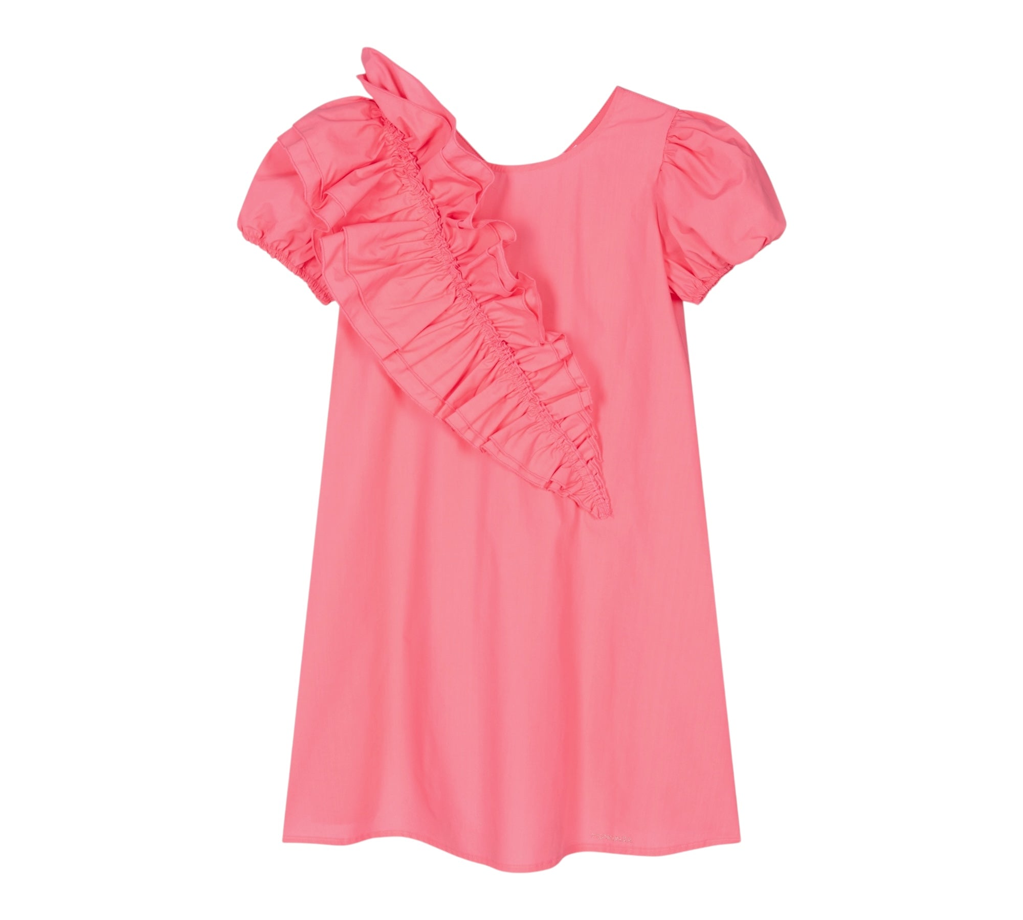 Monnalisa Abito Mezza Manica Tinta Unita con Rouches per Bambina 119910 ROSA FLUO MONNALISA 