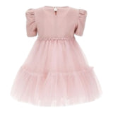 Monnalisa Abito Mezza Manica Tinta Unita con Tulle per Bambina 11D910 ROSA MONNALISA 