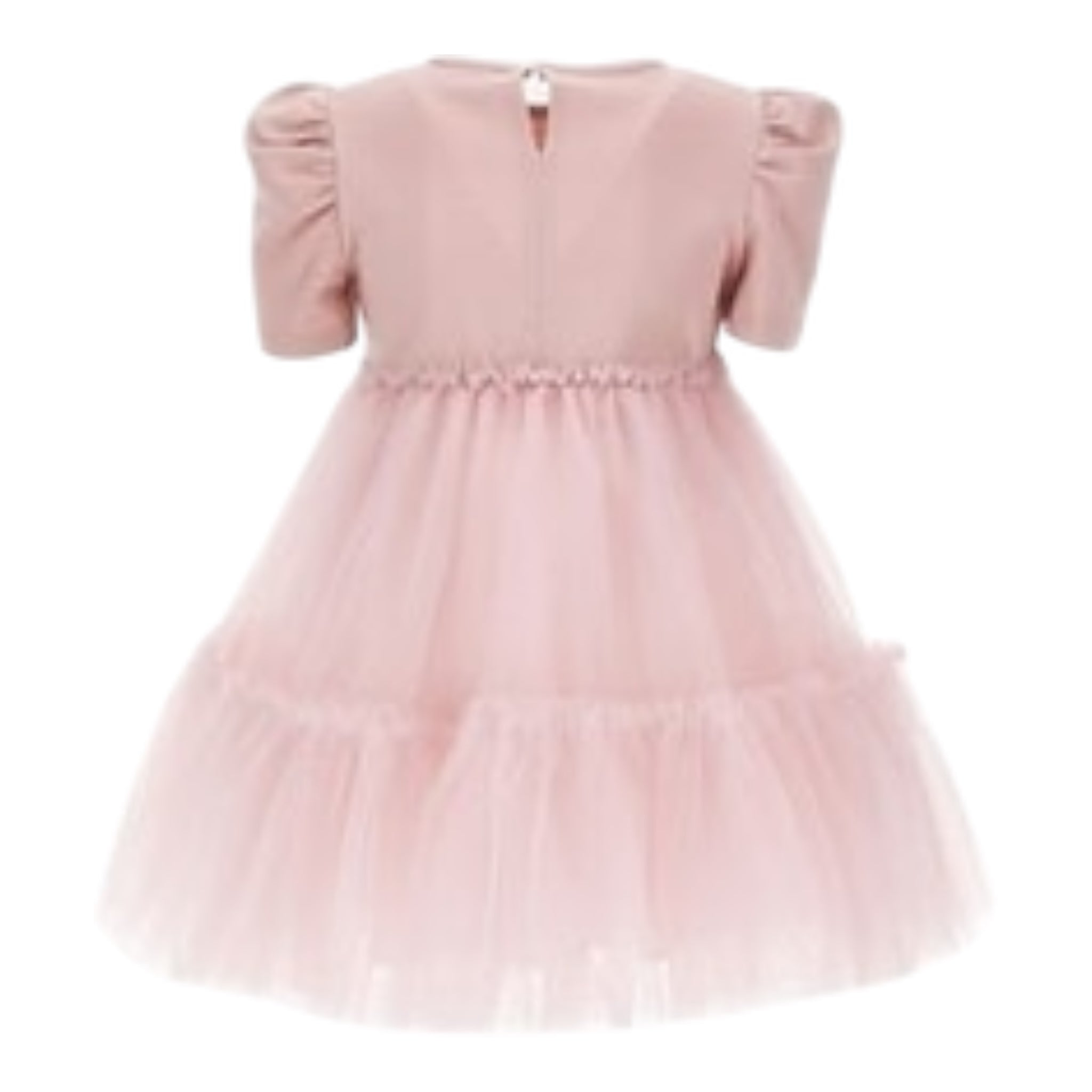 Monnalisa Abito Mezza Manica Tinta Unita con Tulle per Bambina 11D910 ROSA MONNALISA 