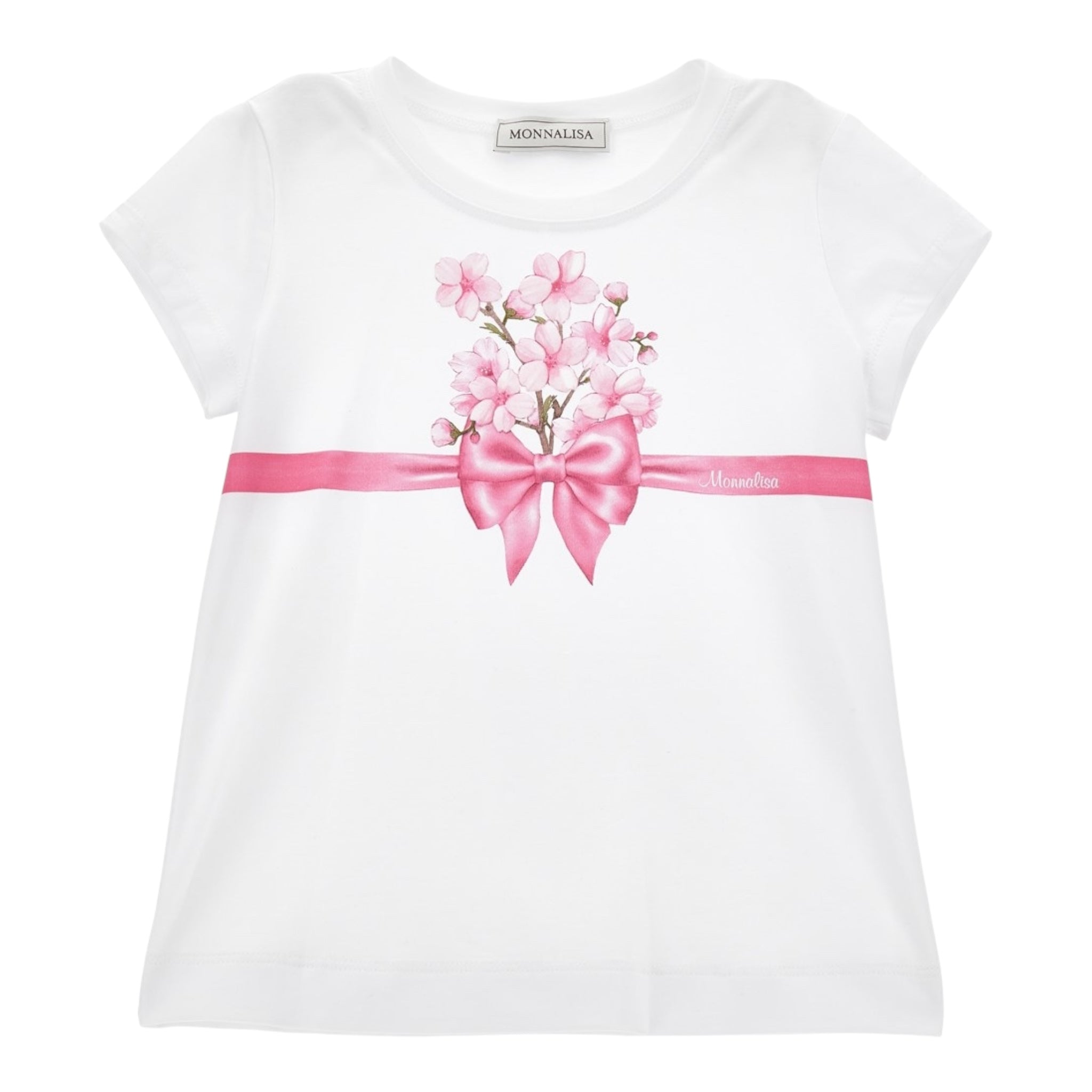 Monnalisa T-Shirt Girocollo Tinta Unita con Stampa per Bambina 11E609 BIANCO MONNALISA 