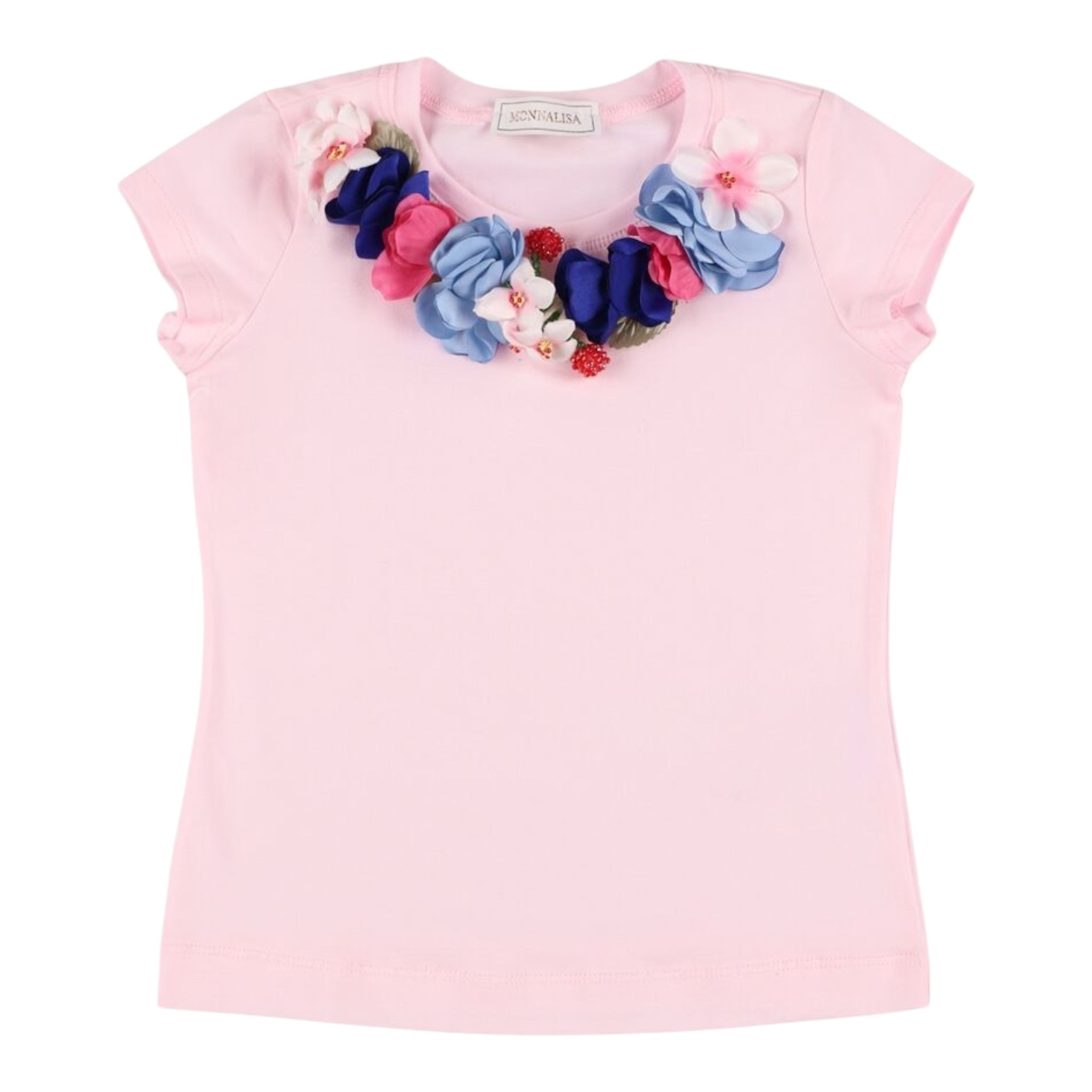 Monnalisa T-Shirt Girocollo Tinta Unita con Applicazioni per Bambina 11E628 ROSA MONNALISA 