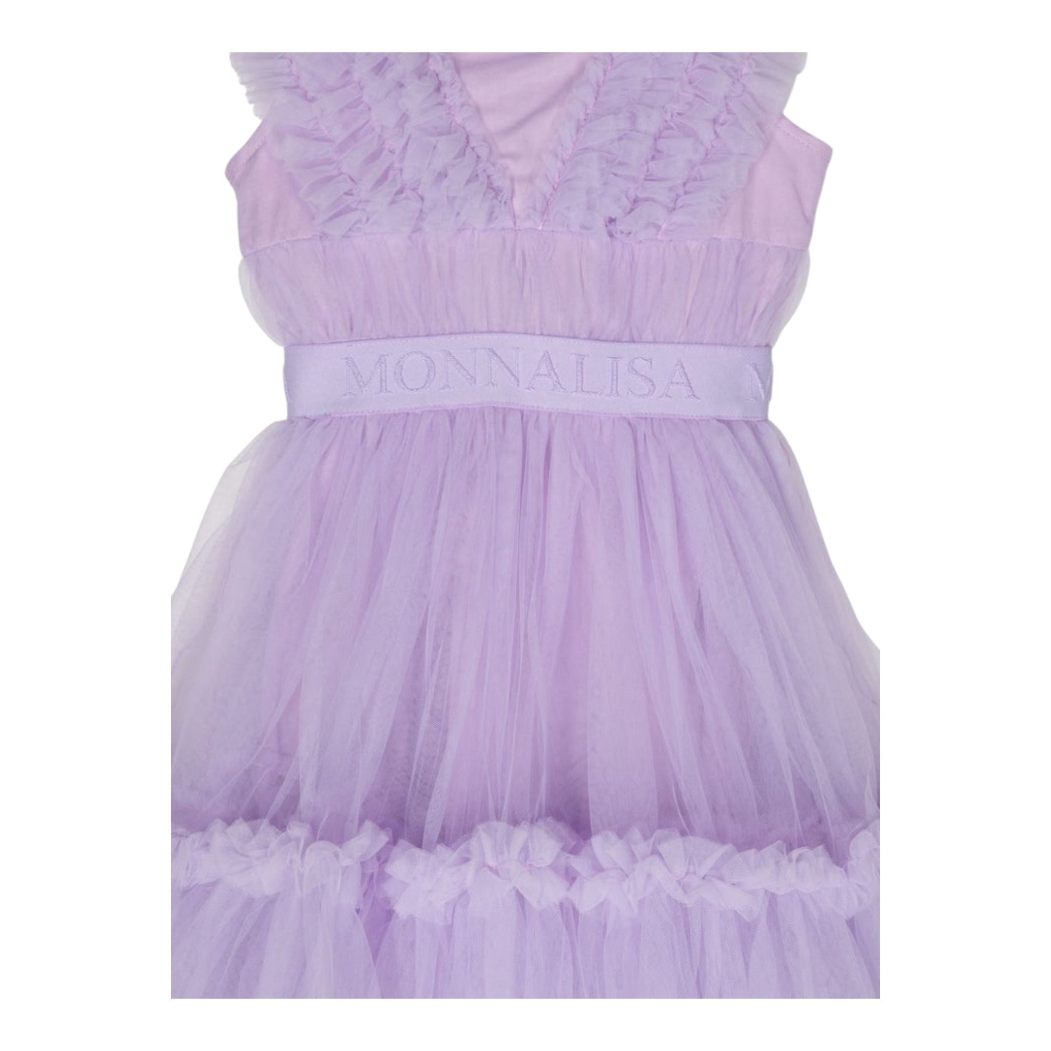Monnalisa Abito Tinta Unita Giromanica con Tulle per Bambina 17C906 LILLA MONNALISA 