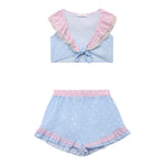 Monnalisa Completo 2 Pezzi Top-Short Tinta Unita per Bambina 19C063 AZZURRO MONNALISA 
