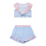 Monnalisa Completo 2 Pezzi Top-Short Tinta Unita per Bambina 19C063 AZZURRO MONNALISA 