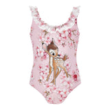 Monnalisa Costume Intero Tinta Unita con Stampa Bamby per Bambina 19E060 ROSA MONNALISA 