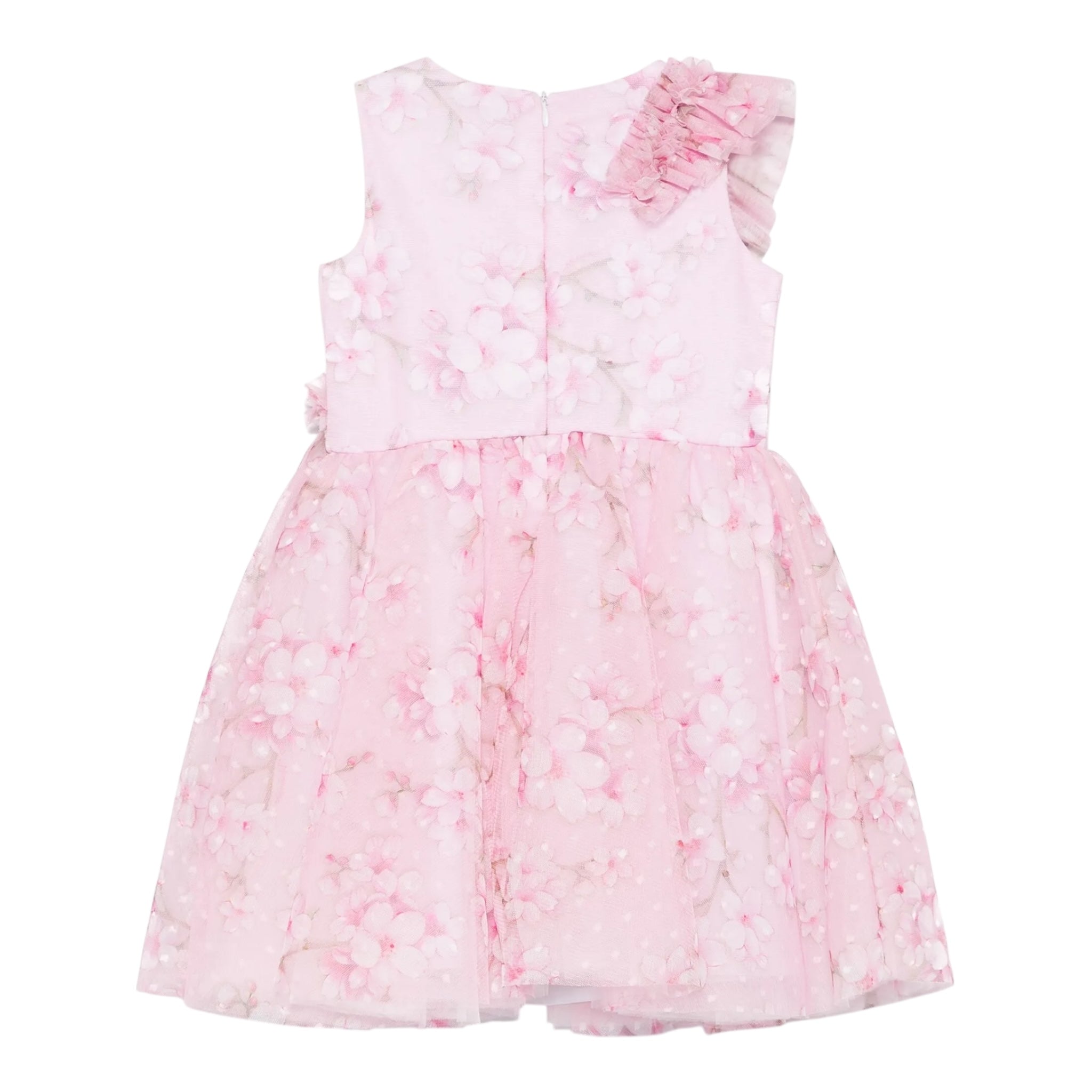 Monnalisa Abito Giromanica Tinta Unita In Tulle per Bambina 19E905 ROSA MONNALISA 