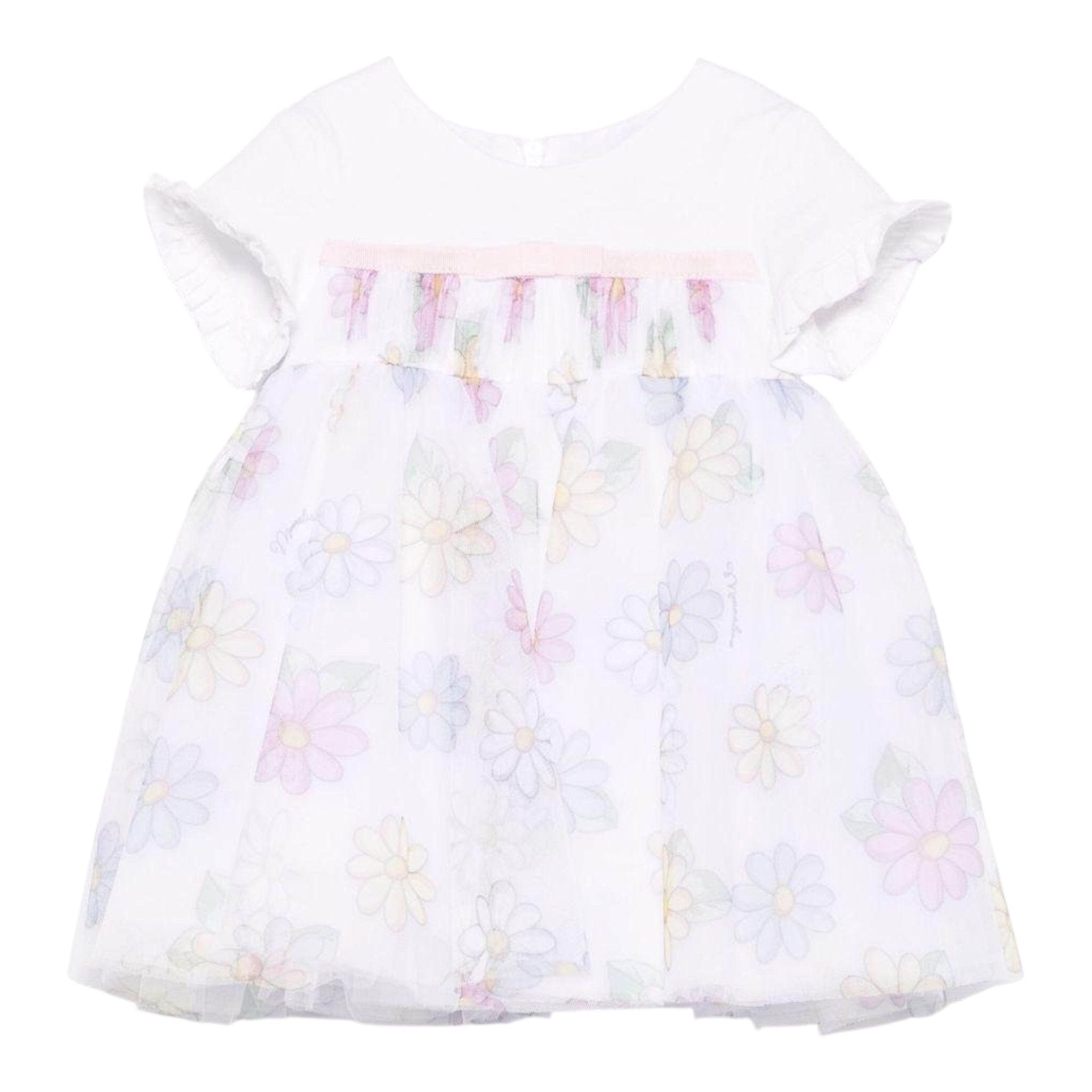 Monnalisa Abito Mezza Manica con Gonna Tulle per Neonata 31E906 BIANCO MONNALISA 