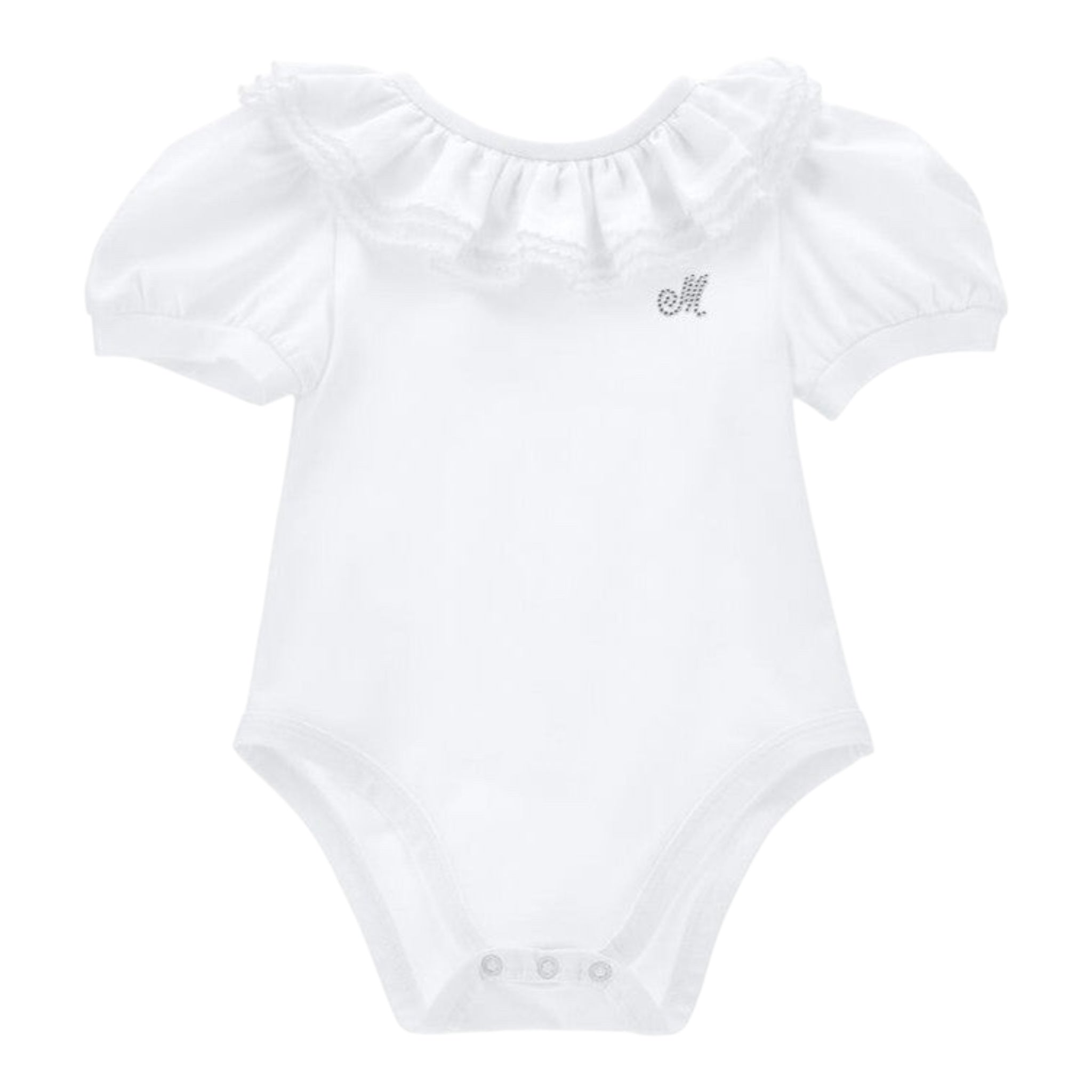Monnalisa Body Tinta Unita Mezza Manica con Rouches per Neonata 37E300 BIANCO MONNALISA 