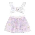 Monnalisa Set 3 Pezzi Costume-Gonna-Fascia Tinta Unita con Stampa per Neonata 39E048 BIANCO MONNALISA 