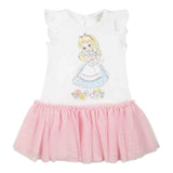 Monnalisa Abito Mezza Manica Tinta Unita con Gonna Tulle per Neonata 39E905 BIANCO/ROSA MONNALISA 