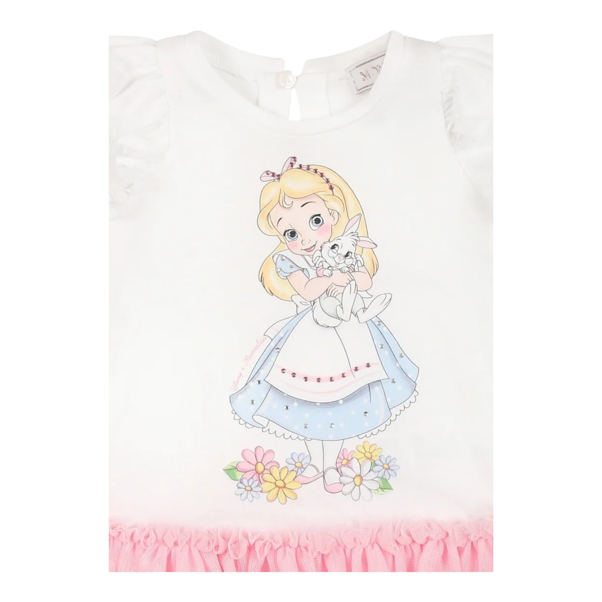 Monnalisa Abito Mezza Manica Tinta Unita con Gonna Tulle per Neonata 39E905 BIANCO/ROSA MONNALISA 