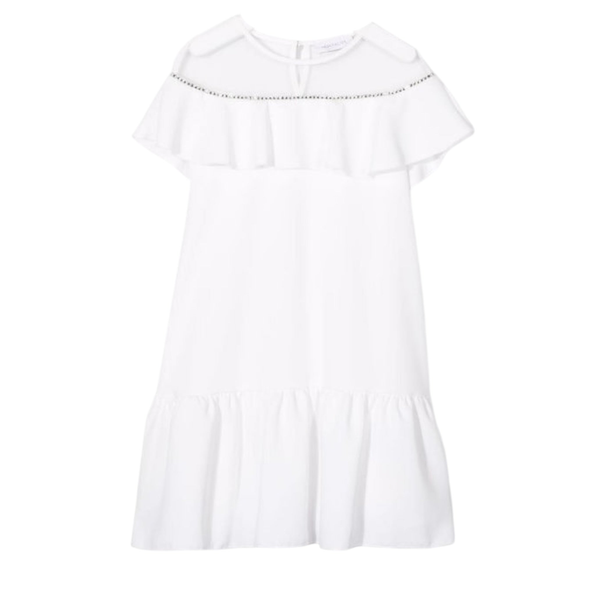 Monnalisa Abito Cerimonia Tinta Unita Mezza Manica per Bambina 719906 BIANCO MONNALISA 