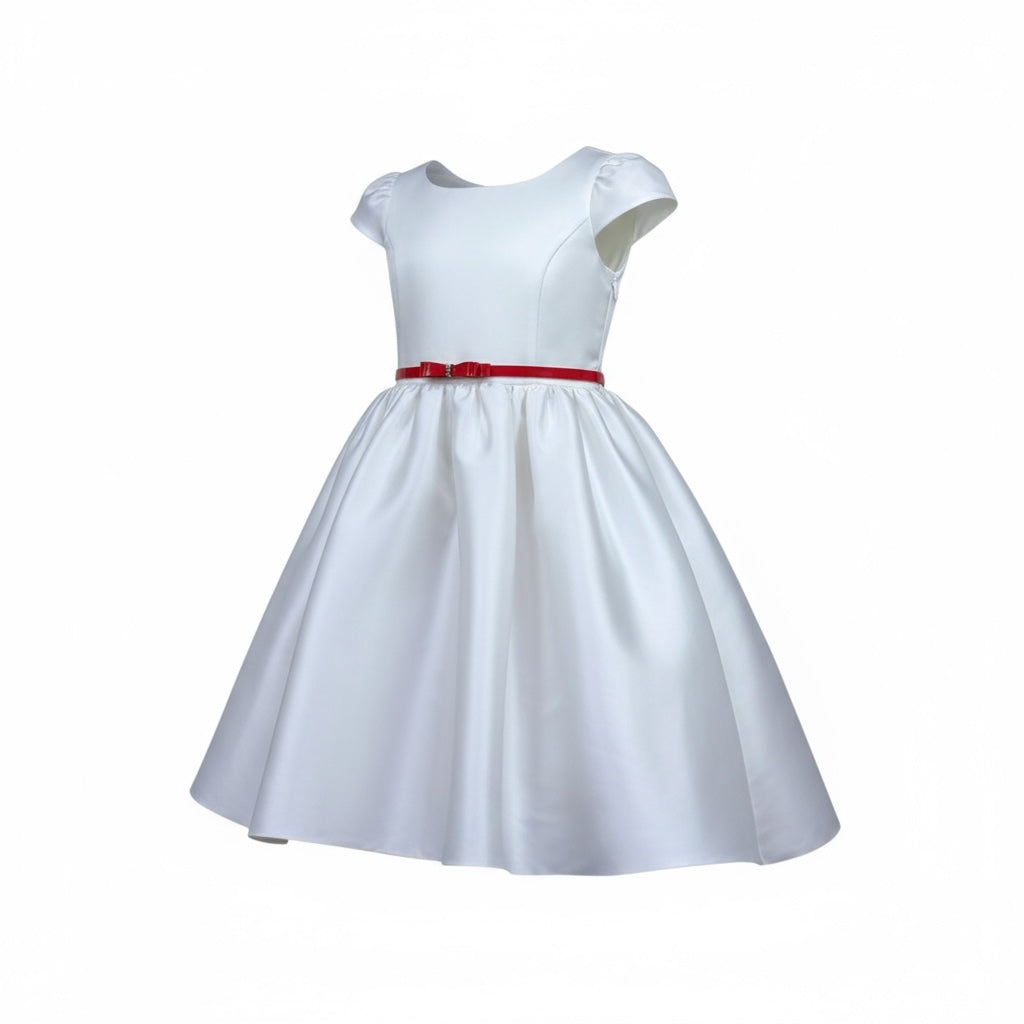 Monnalisa Abito Cerimonia Tinta Unita con Cintura per Bambina 719925 BIANCO MONNALISA 
