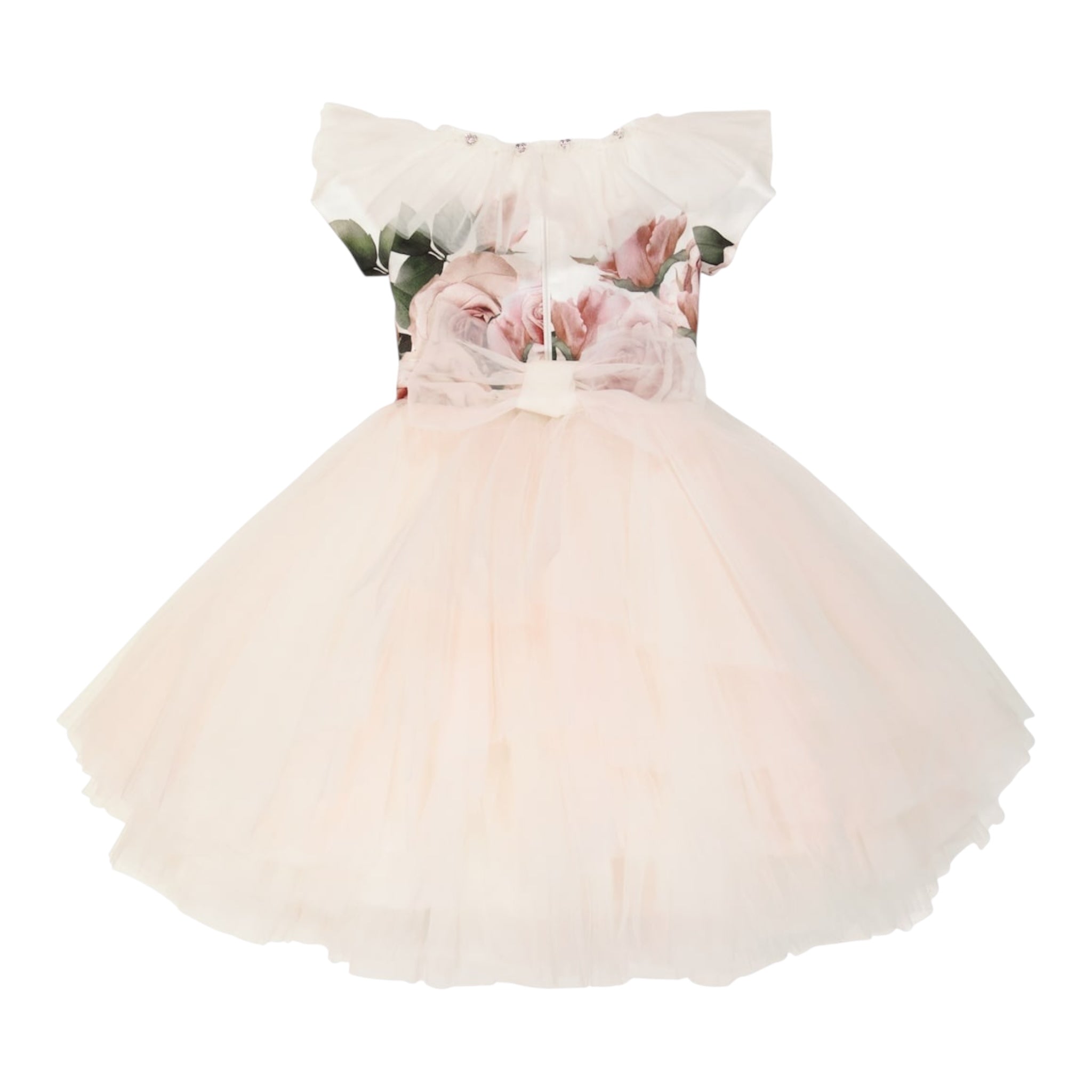 Monnalisa Abito Cerimonia Tinta Unita con Fiori per Bambina 779903 BIANCO MONNALISA 