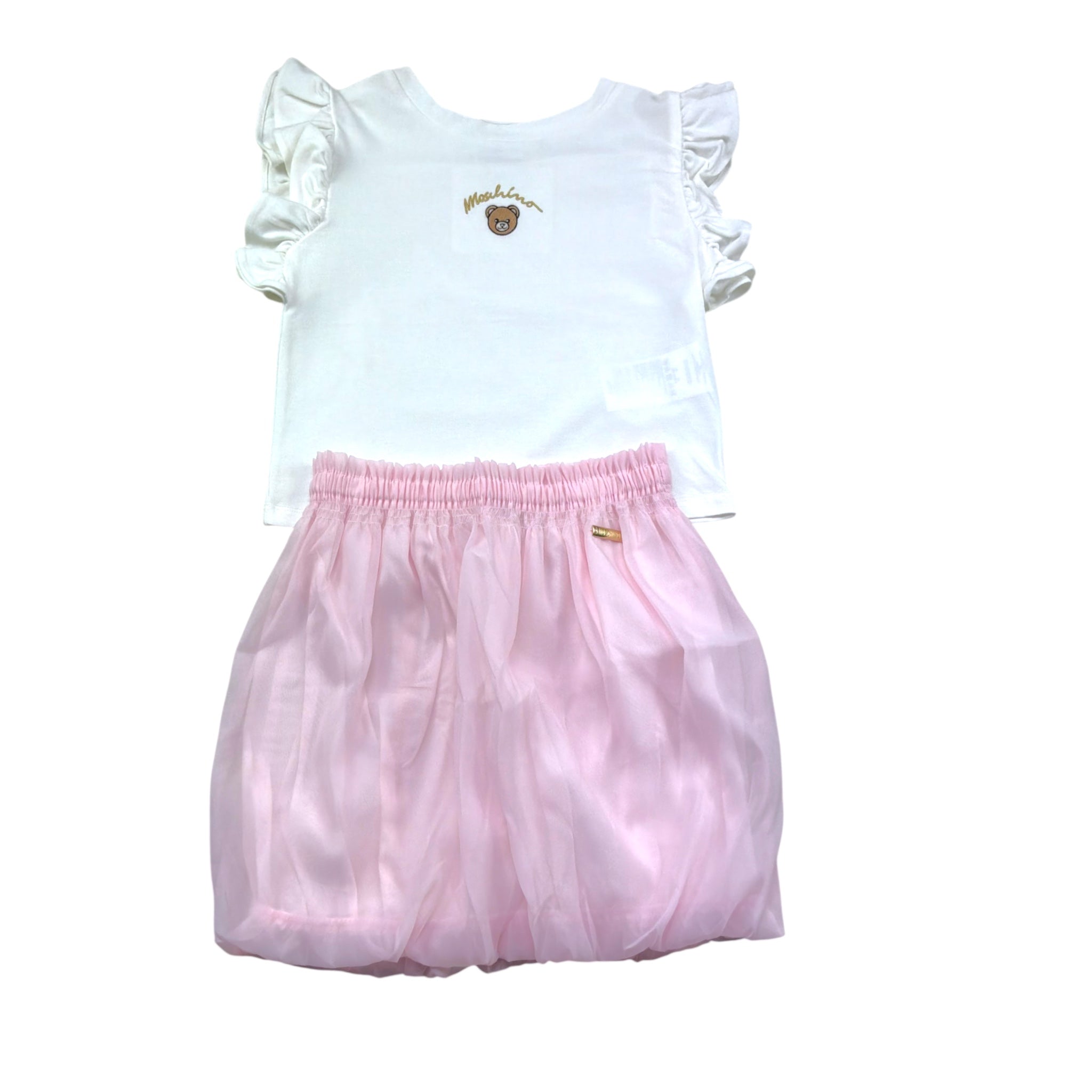 Moschino Completo 2 Pezzi T-Shirt-Gonna per Bambina HDG01R BAINCO/ROSA MOSCHINO 