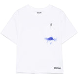 Moschino T-Shirt Girocollo Tinta Unita con Taschino per Bambino HUM055 BIANCO MOSCHINO 