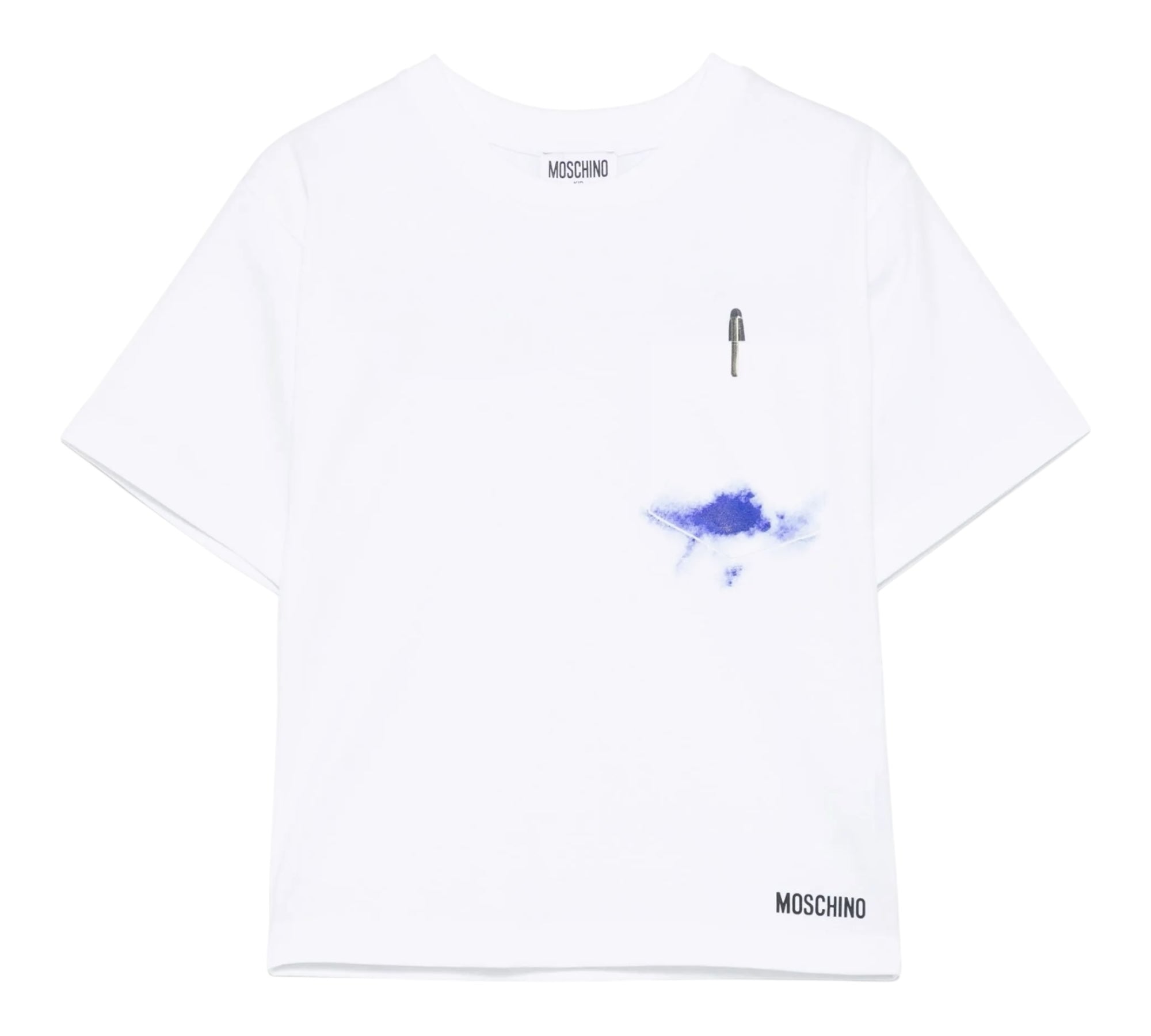 Moschino T-Shirt Girocollo Tinta Unita con Taschino per Bambino HUM055 BIANCO MOSCHINO 