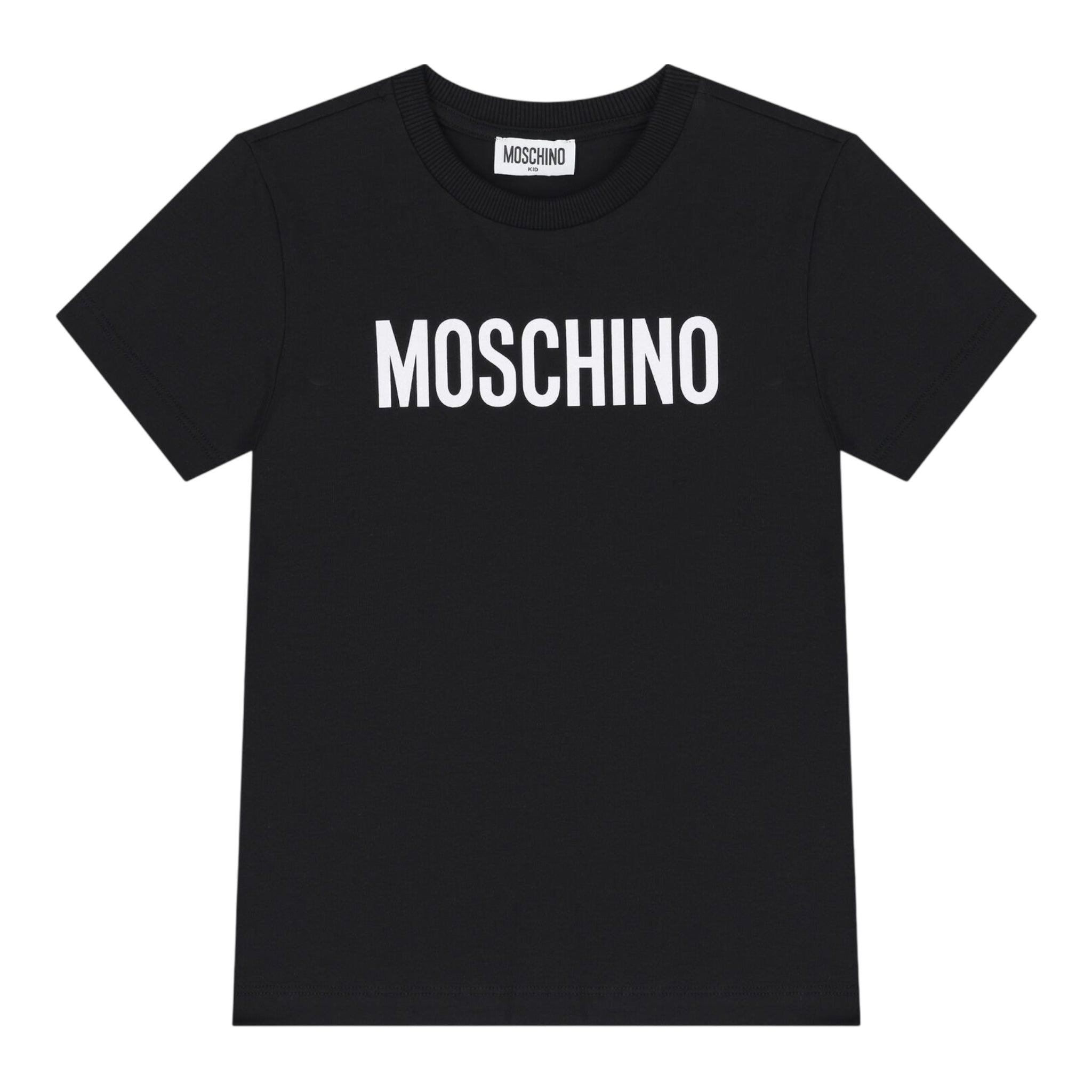 Moschino T-Shirt Girocollo Tinta Unita con Stampa per Bambino HUM05C NERO MOSCHINO 