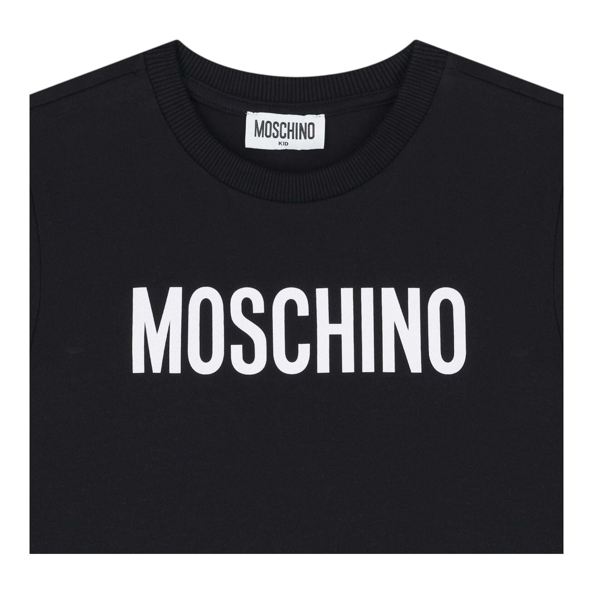 Moschino T-Shirt Girocollo Tinta Unita con Stampa per Bambino HUM05C NERO MOSCHINO 