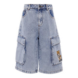 Moschino Bermuda Tinta Unita In Denim con Tasconi per Bambino HUQ023X AZZURRO MOSCHINO 