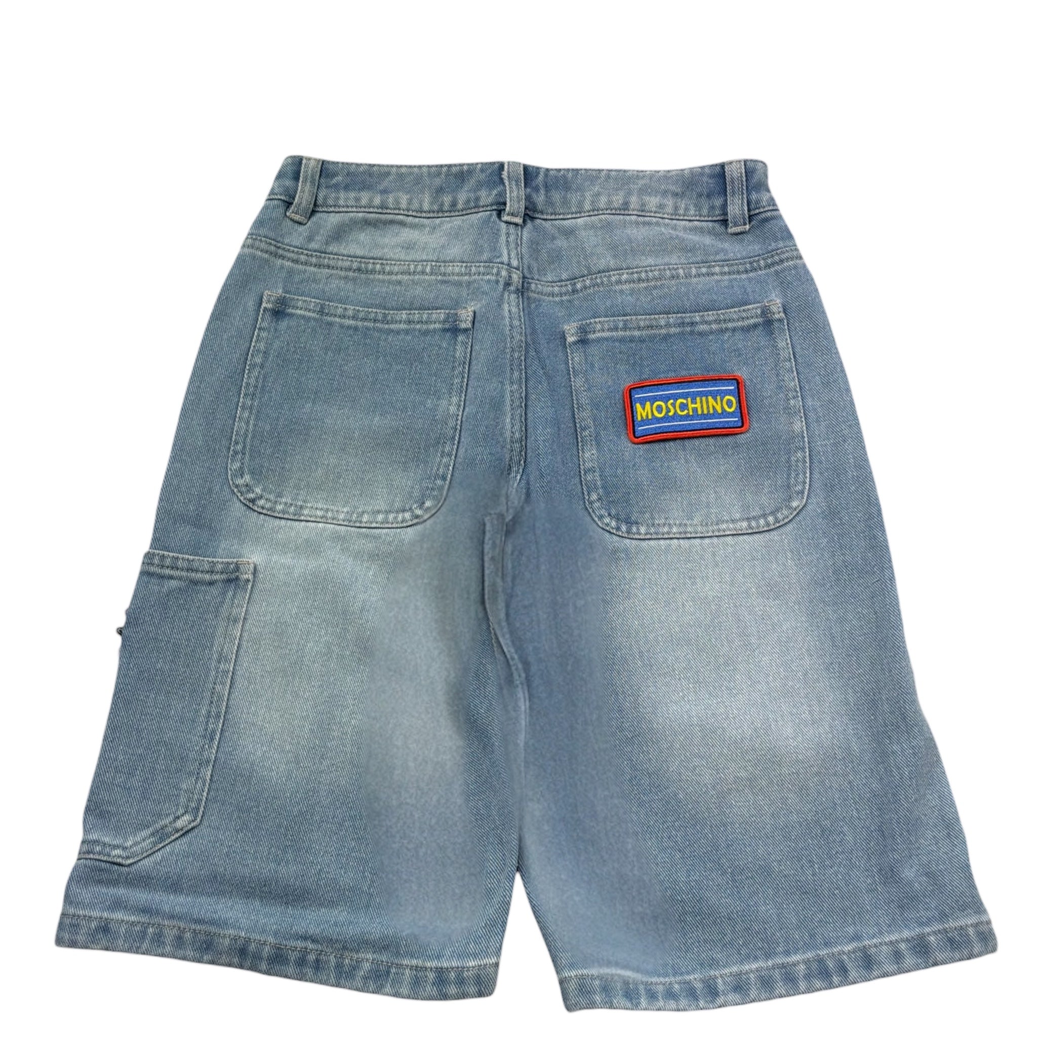 Moschino Bermuda In Denim Tinta Unita con Stampa per Bambino HUQ02K AZZURRO MOSCHINO 