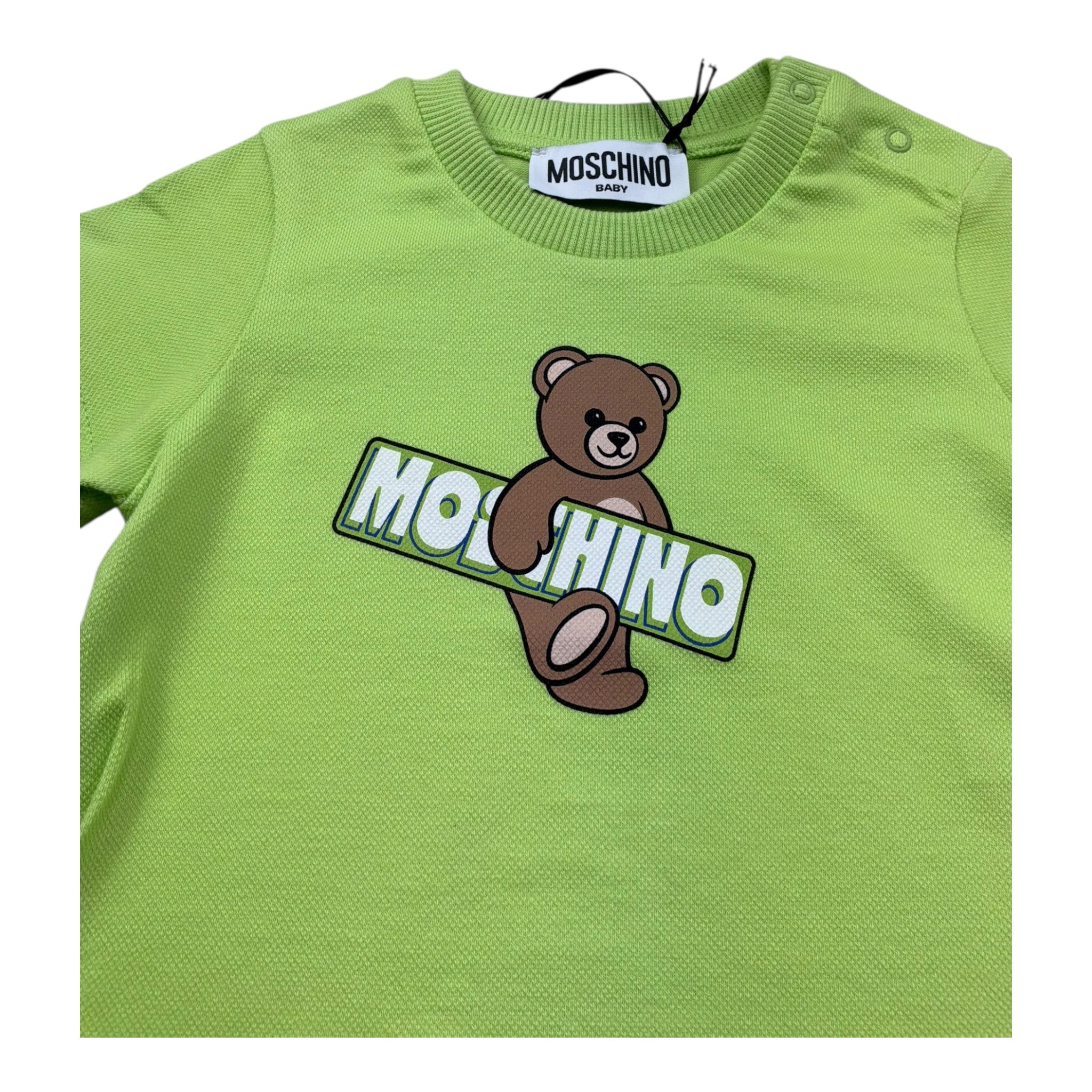 Moschino T-Shirt Girocollo Tinta Unita con Stampa per Neonato MOM031 VERDE MOSCHINO 