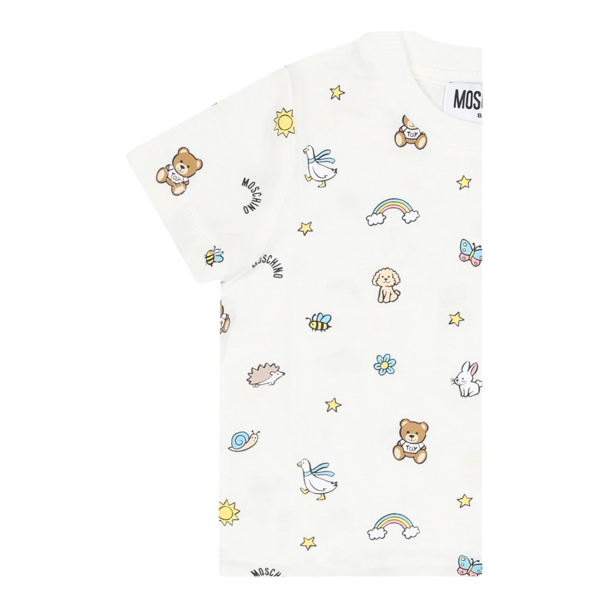 Moschino T-Shirt Girocollo Tinta Unita con Stampe per Neonato MOM047 BIANCO MOSCHINO 