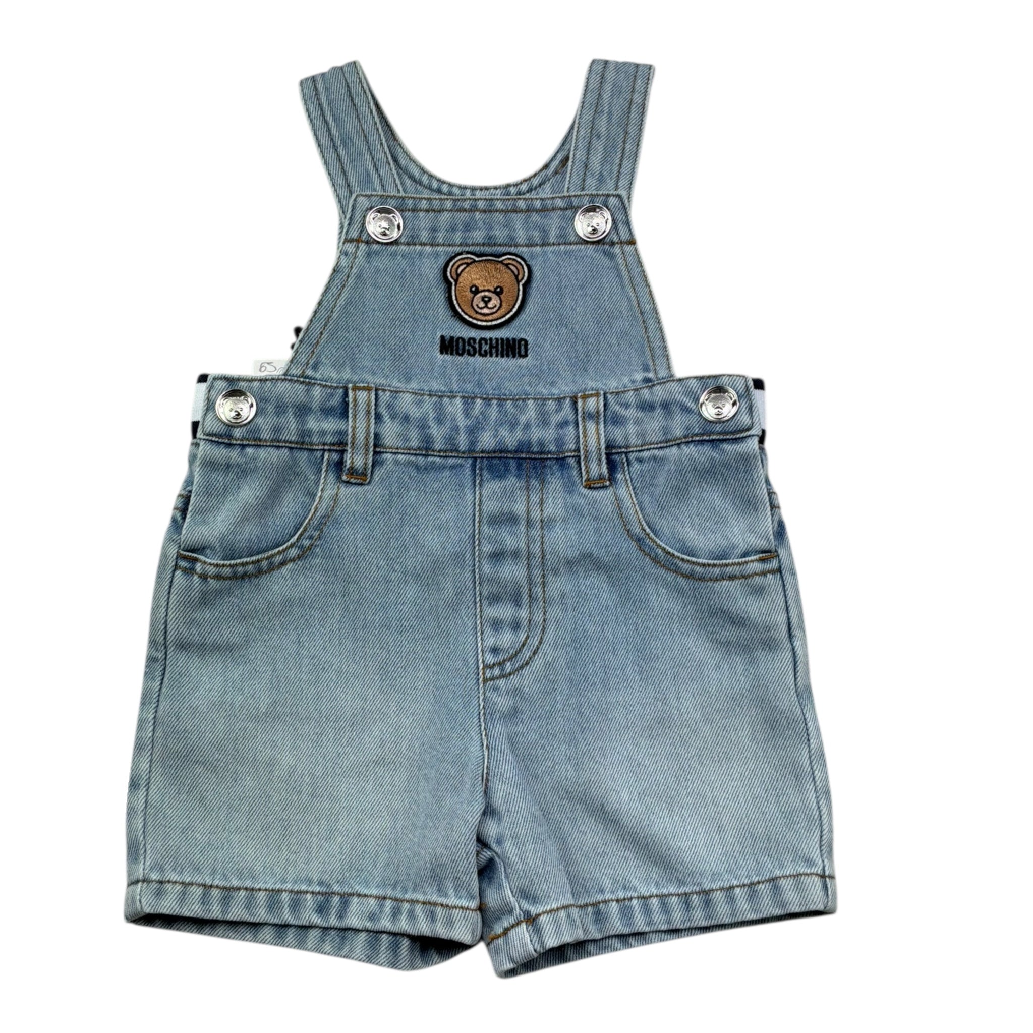 Moschino Salopette Tinta Unita In Denim per Neonato MUQ01R AZZURRO MOSCHINO 