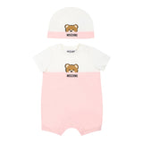 Moschino Set Pagliaccetto-Cappello Bicolore per Neonata MUY07E BIANCO/ROSA MOSCHINO 