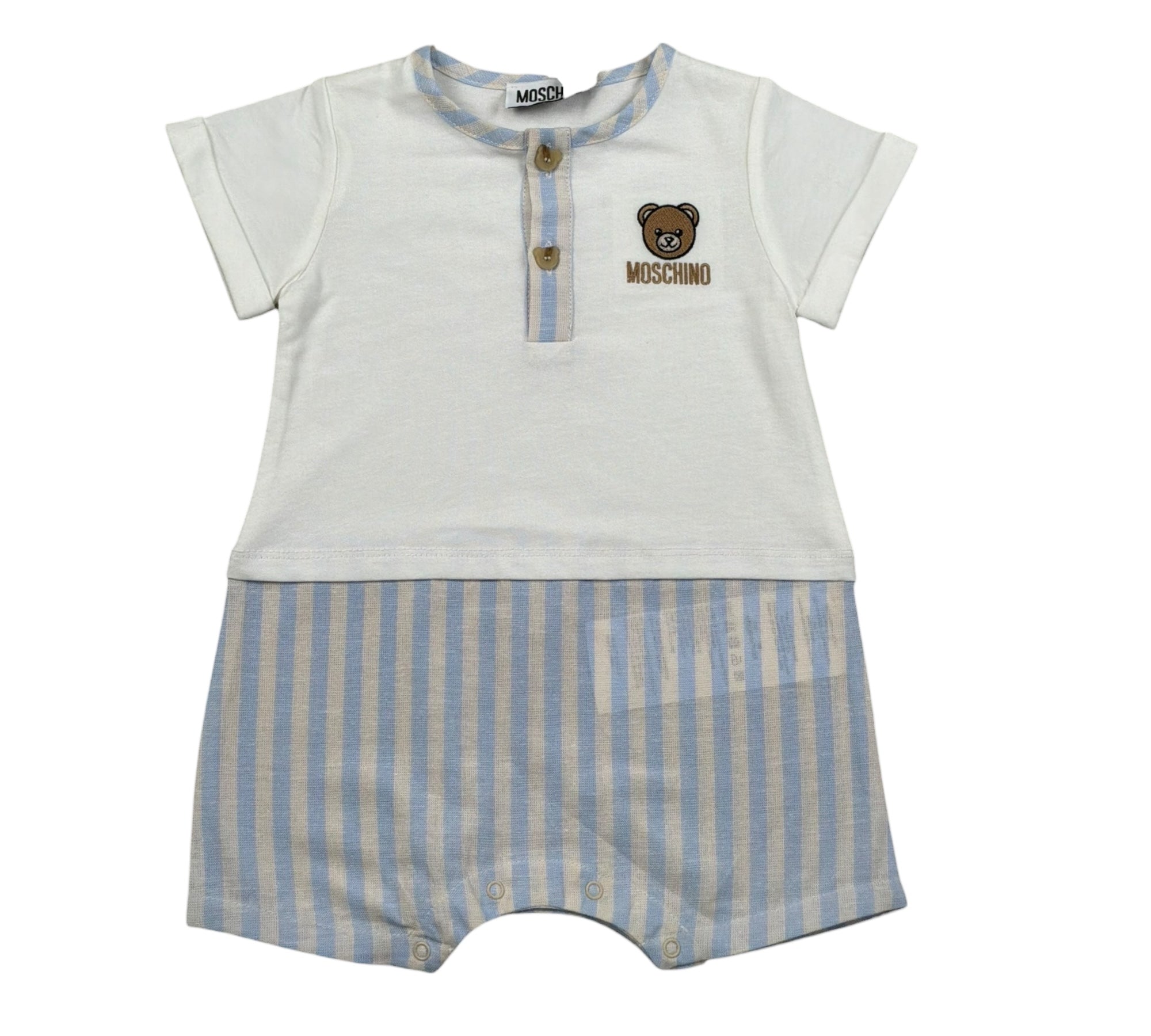 Moschino Pagliaccetto Bicolore Mezza Manica per Neonato MUY08Z BIANCO MOSCHINO 