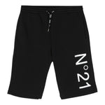 N°21 Bermuda Tinta Unita con Elastico In Vita E Stampa per Bambino N21614 NERO N°21 