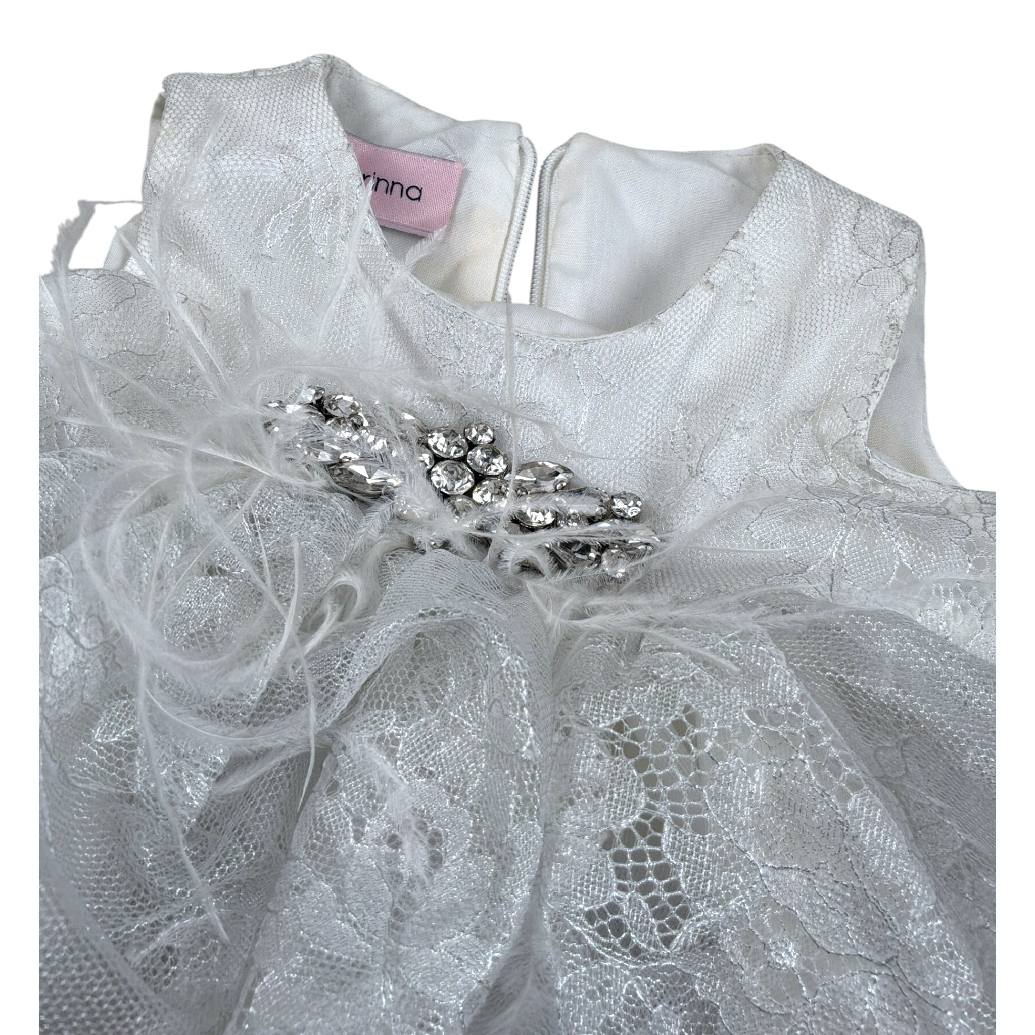 Nunzia Corinna Abito Giromanica Tint Unita con Ricami Bianco per Neonata 2014419 BIANCO NUNZIA CORINNA 