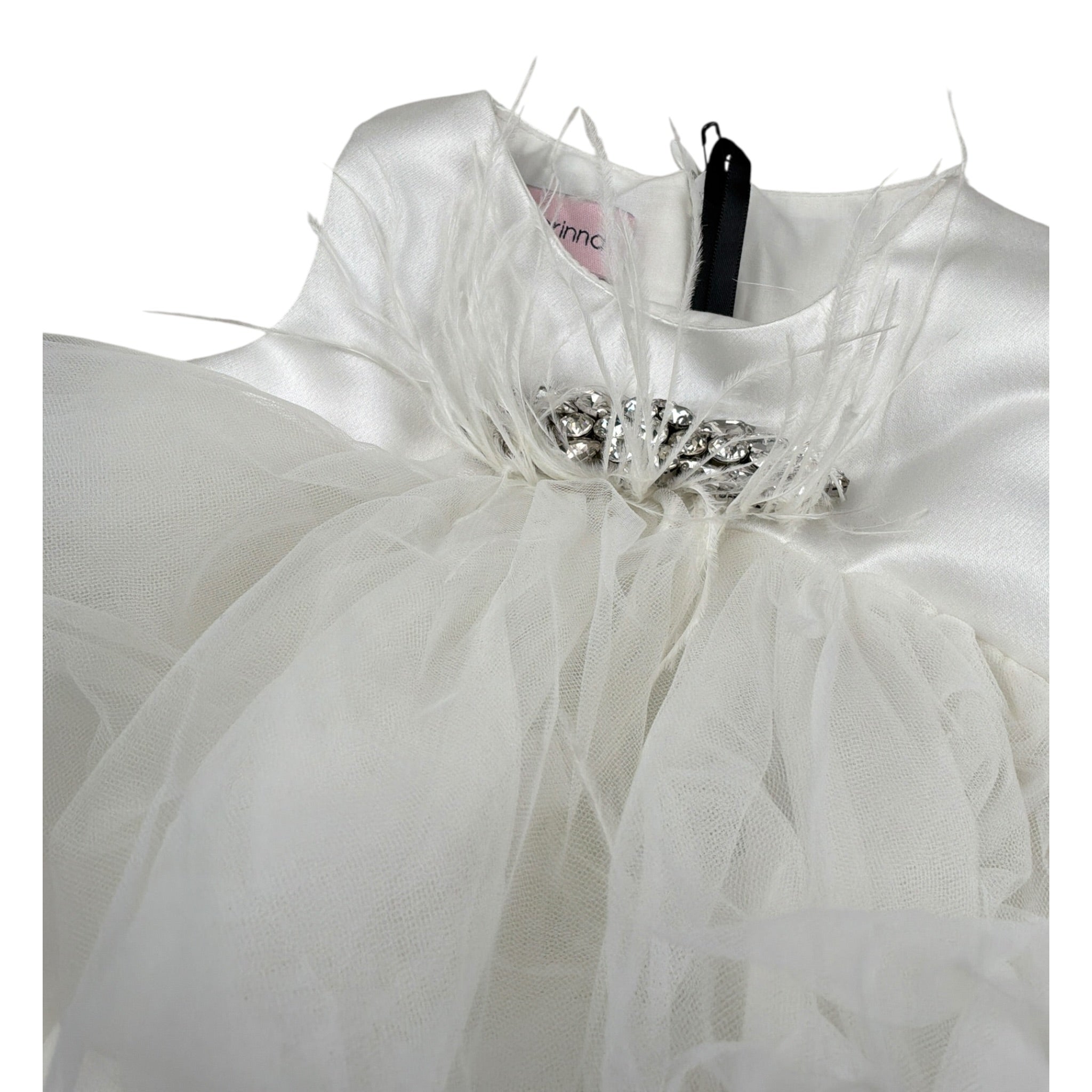 Nunzia Corinna Abito Giromanica tinta unita con Tulle Bianco per Neonata NB2014419 BIANCO NUNZIA CORINNA 
