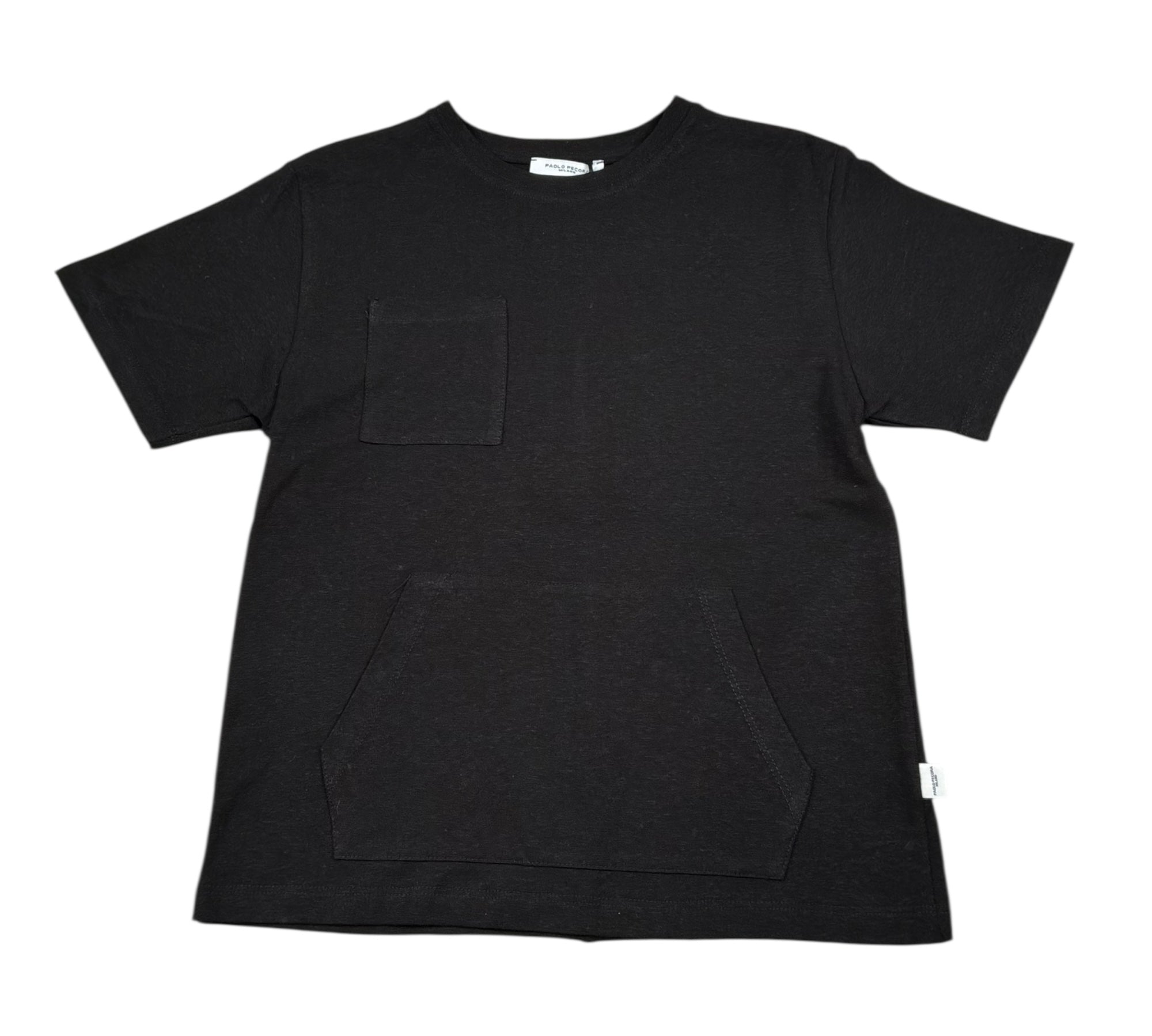 Paolo Pecora T-Shirt Girocollo Tinta Unita con Taschino per Bambino PP4370 NERO PAOLO PECORA 