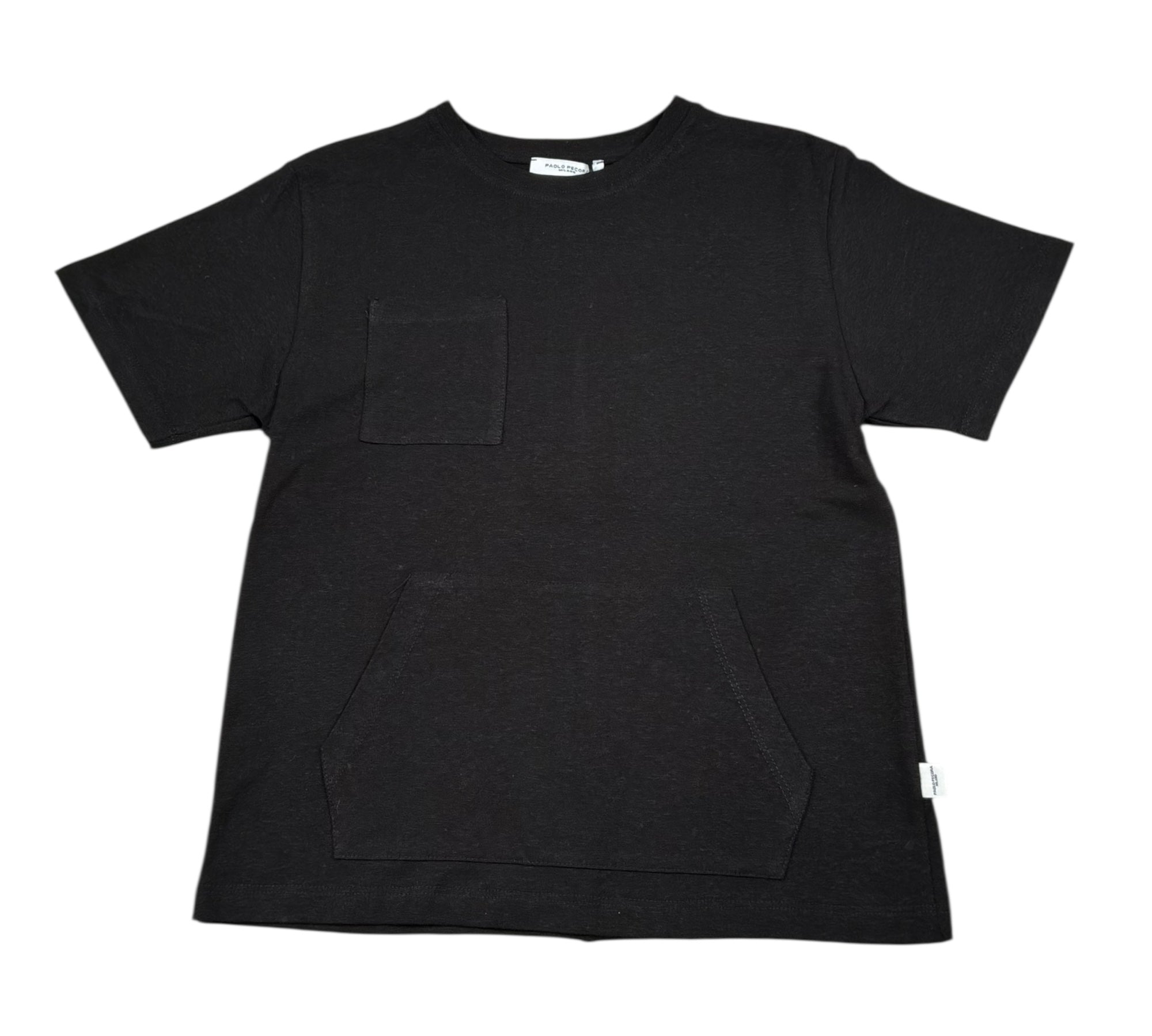 Paolo Pecora T-Shirt Girocollo Tinta Unita con Taschino per Bambino PP4370 NERO PAOLO PECORA 