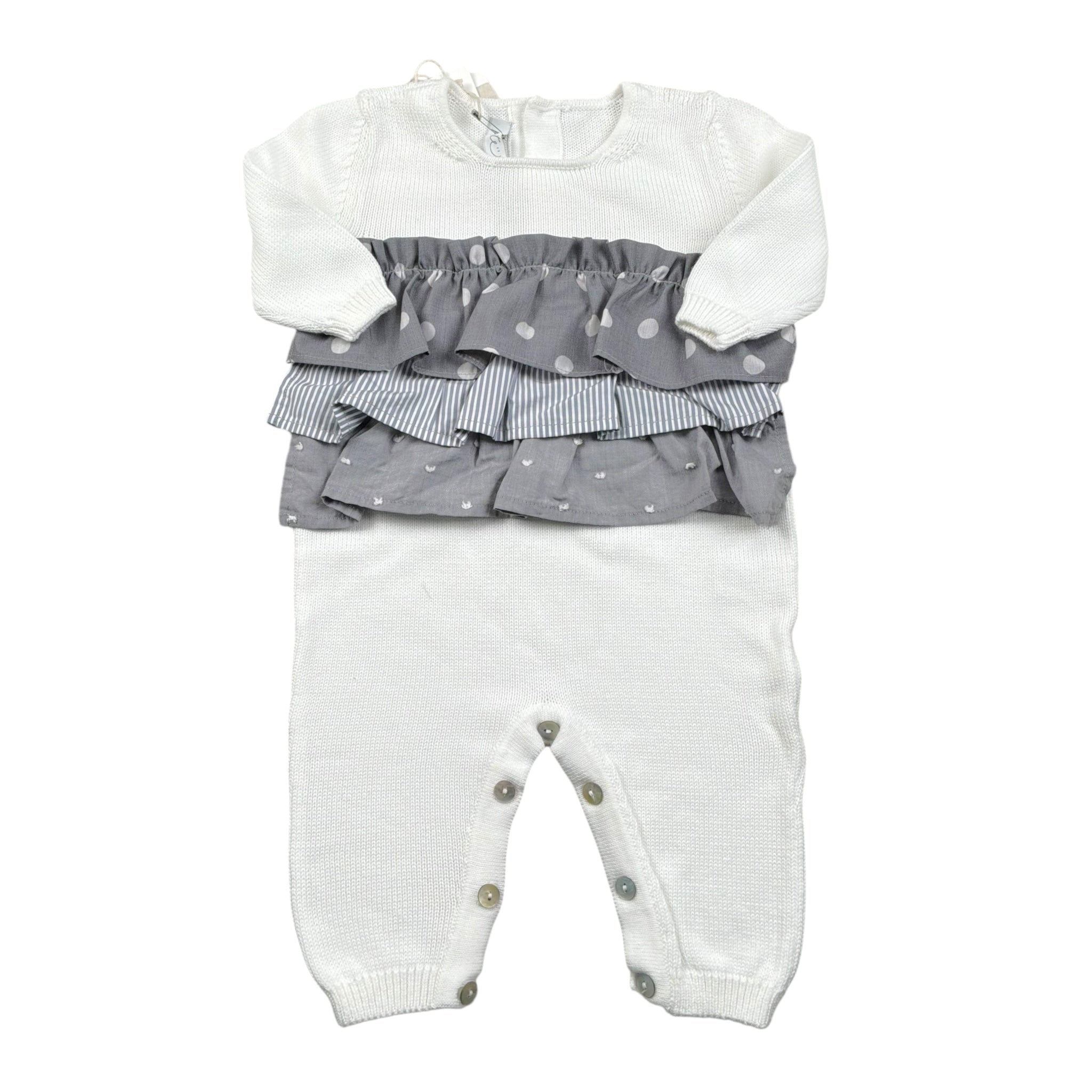 Per Te Tutina Tinta Unita con Balze In Contrasto per Neonata 53110 BIANCO PER TE 