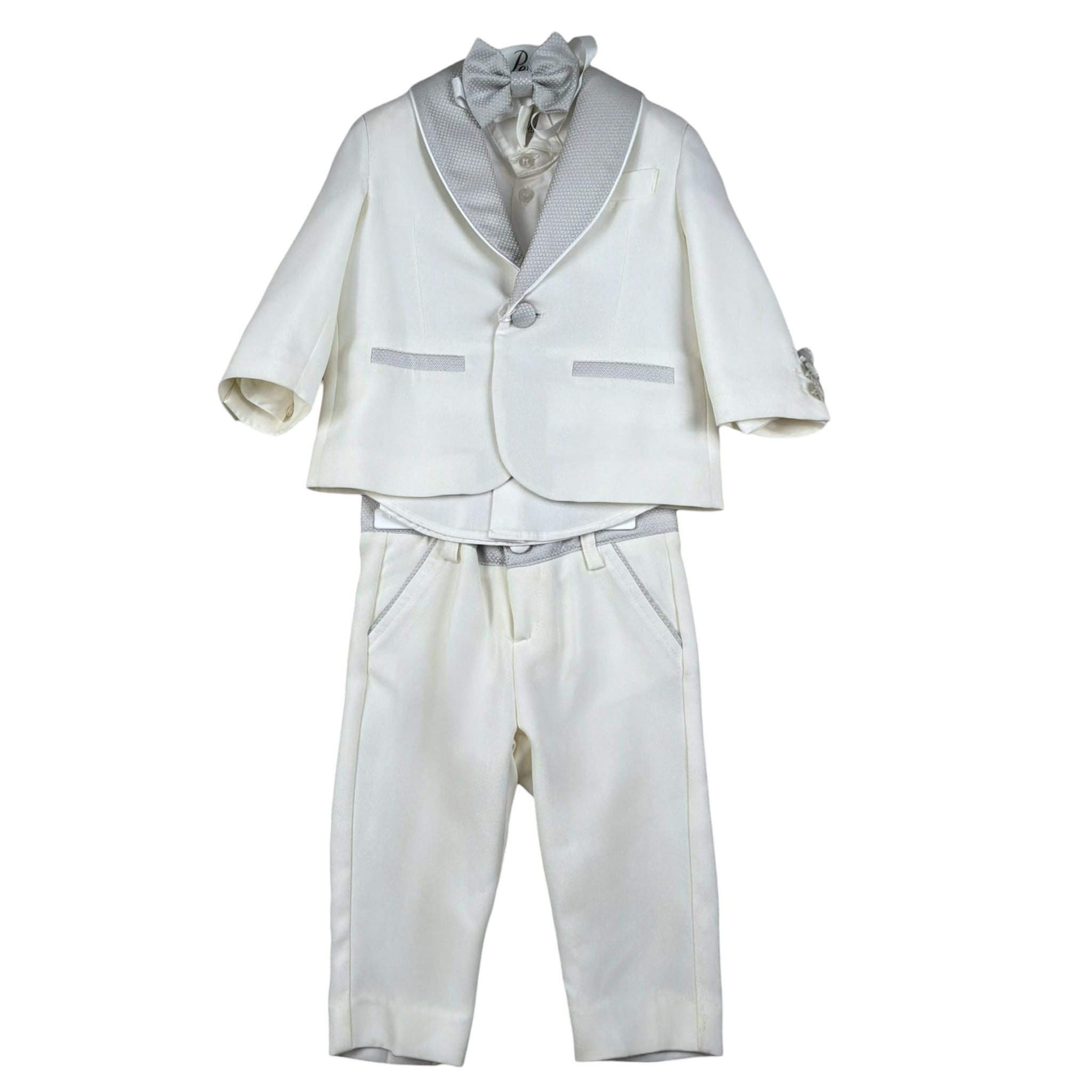 Petit Completo 5 Pezzi Giacca-Camicia-Bermuda-Papillon-Gilet  per Neonato S3515715L PANNA PETIT 