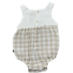 Petit Indi Pagliaccetto Bicolore con Fantasia A Quadri per Neonata SS25B1615 BIANCO/BEIGE PETIT INDI 