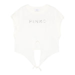 Pinko T-Shirt Girocollo Tinta Unita con Logo per Bambina KFTS004 BIANCO PINKO 