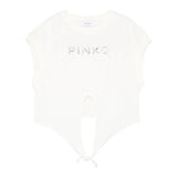 Pinko T-Shirt Girocollo Tinta Unita con Logo per Bambina KFTS004 BIANCO PINKO 
