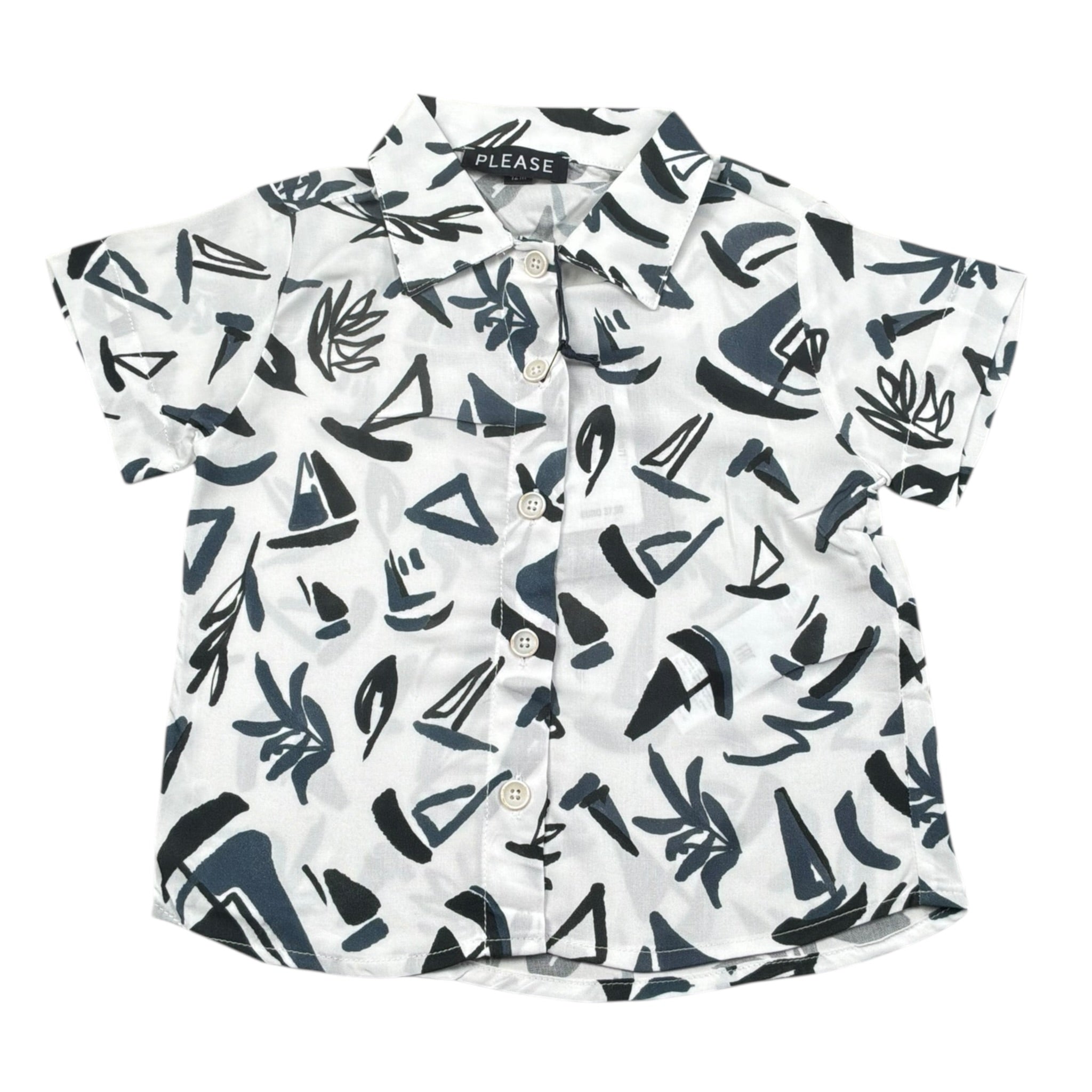 Please Camicia Tinta Unita con Stampa per Neonato CC80364B71 BIANCO PLEASE 