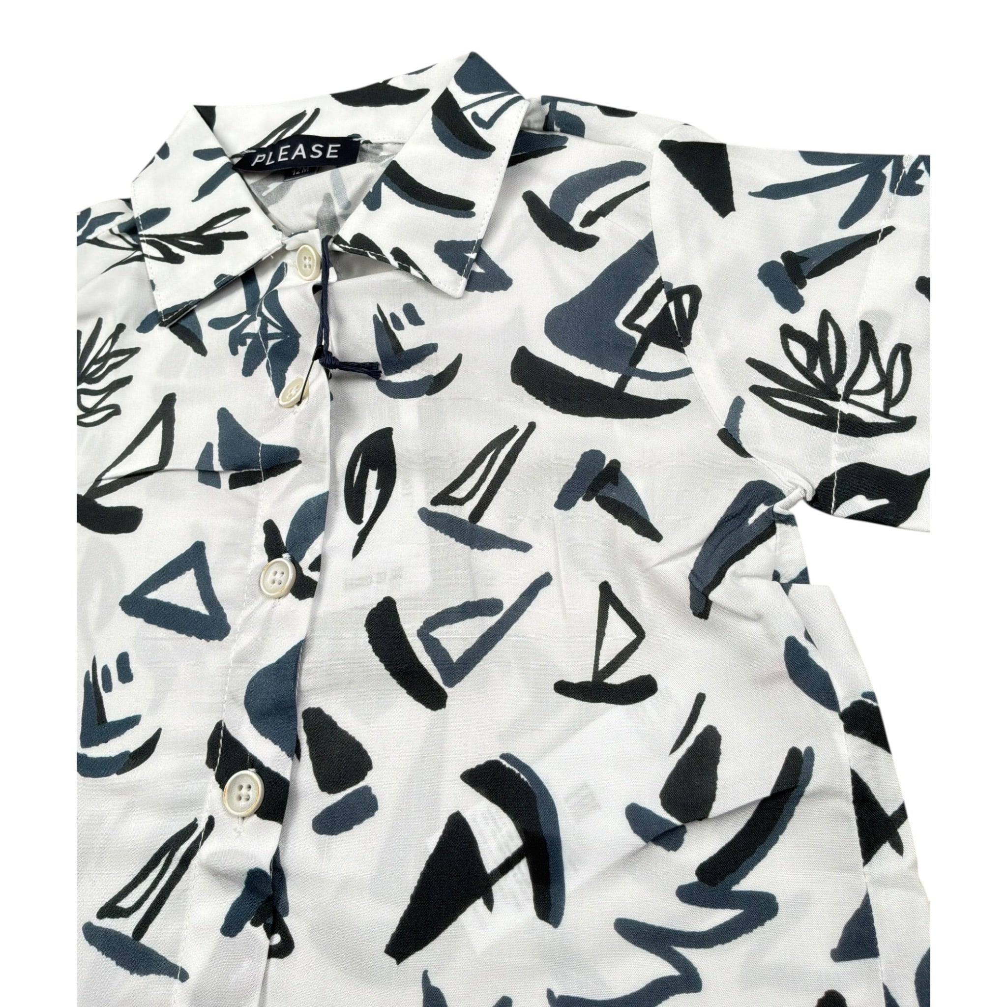 Please Camicia Tinta Unita con Stampa per Bambino CC80364B71J BIANCO PLEASE 