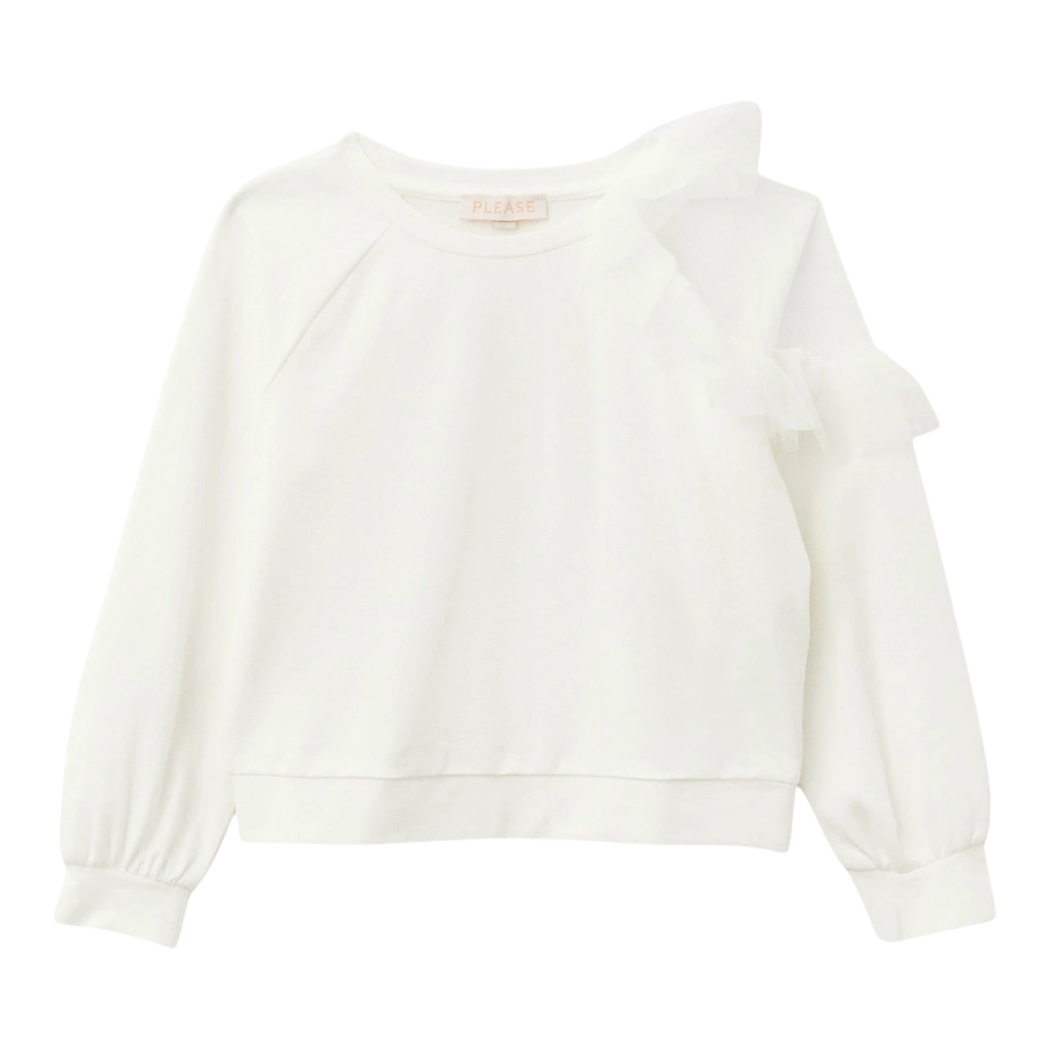 Please Felpa Tinta Unita con Tulle per Bambina LB03172G73 BIANCO PLEASE 