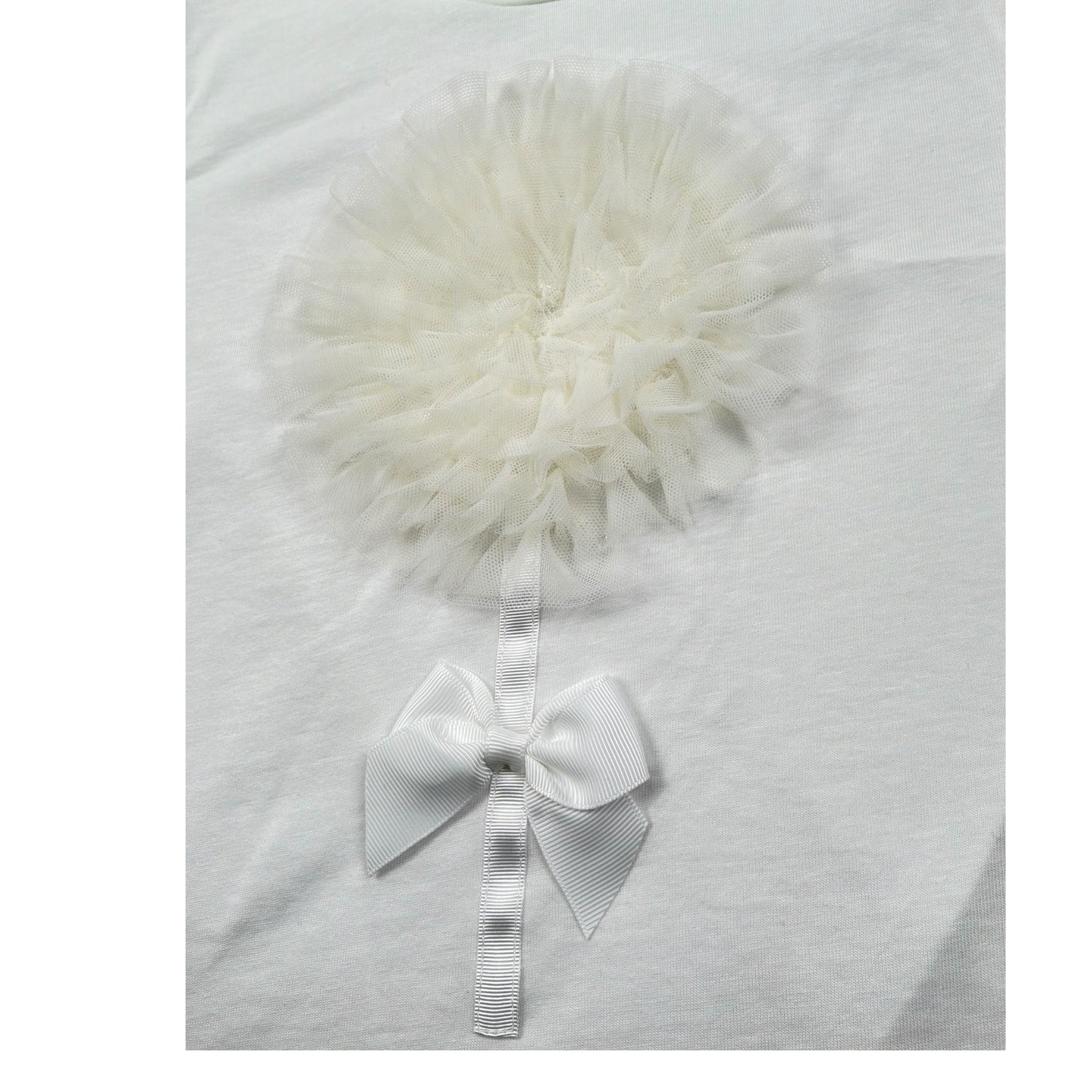 Please T-Shirt Girocollo Tinta Unita con Tulle per Bambina MB33030G73J BIANCO PLEASE 