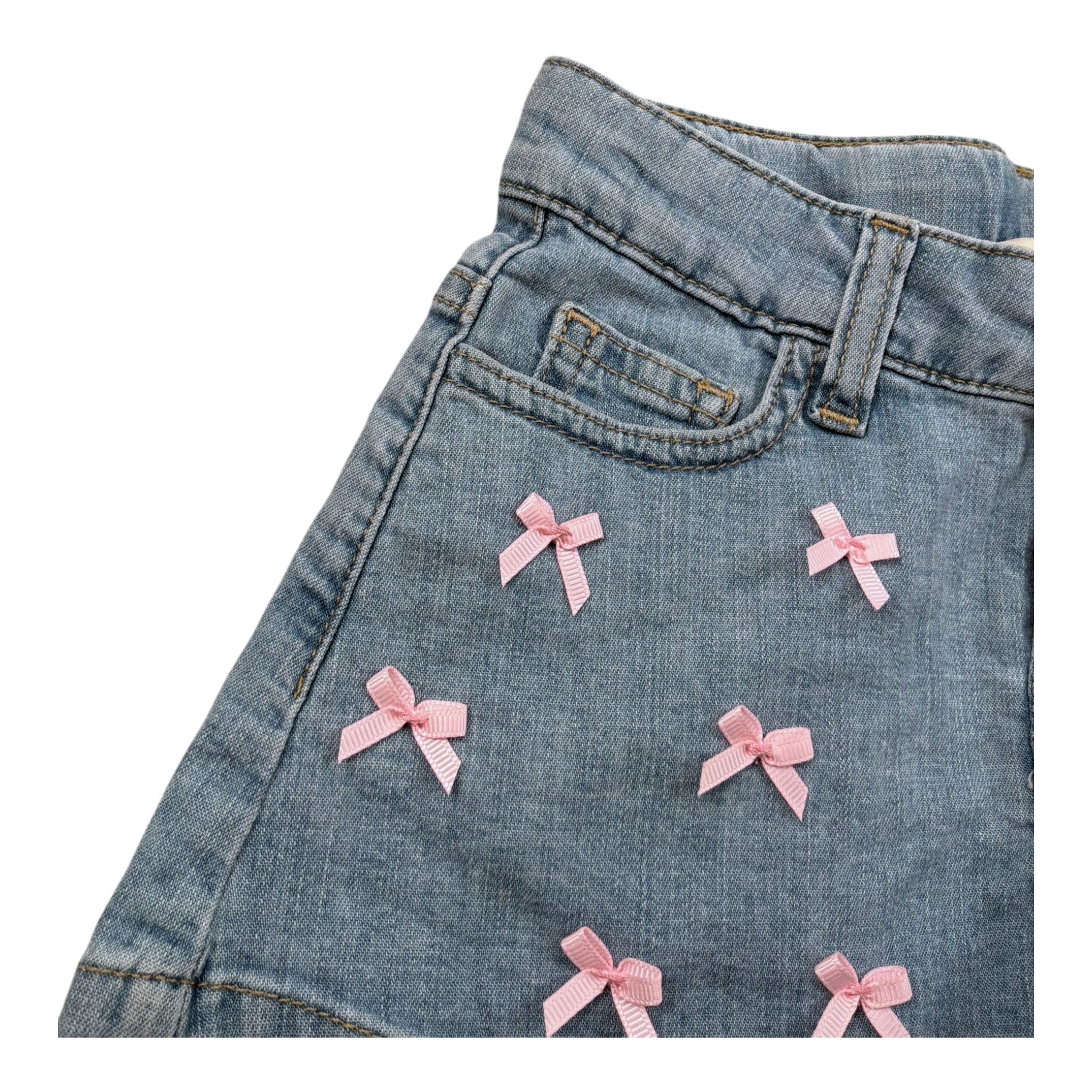 Please Short In Denim Tinta Unita con Fiocchi per Bambina RB28010G71 AZZURRO PLEASE 