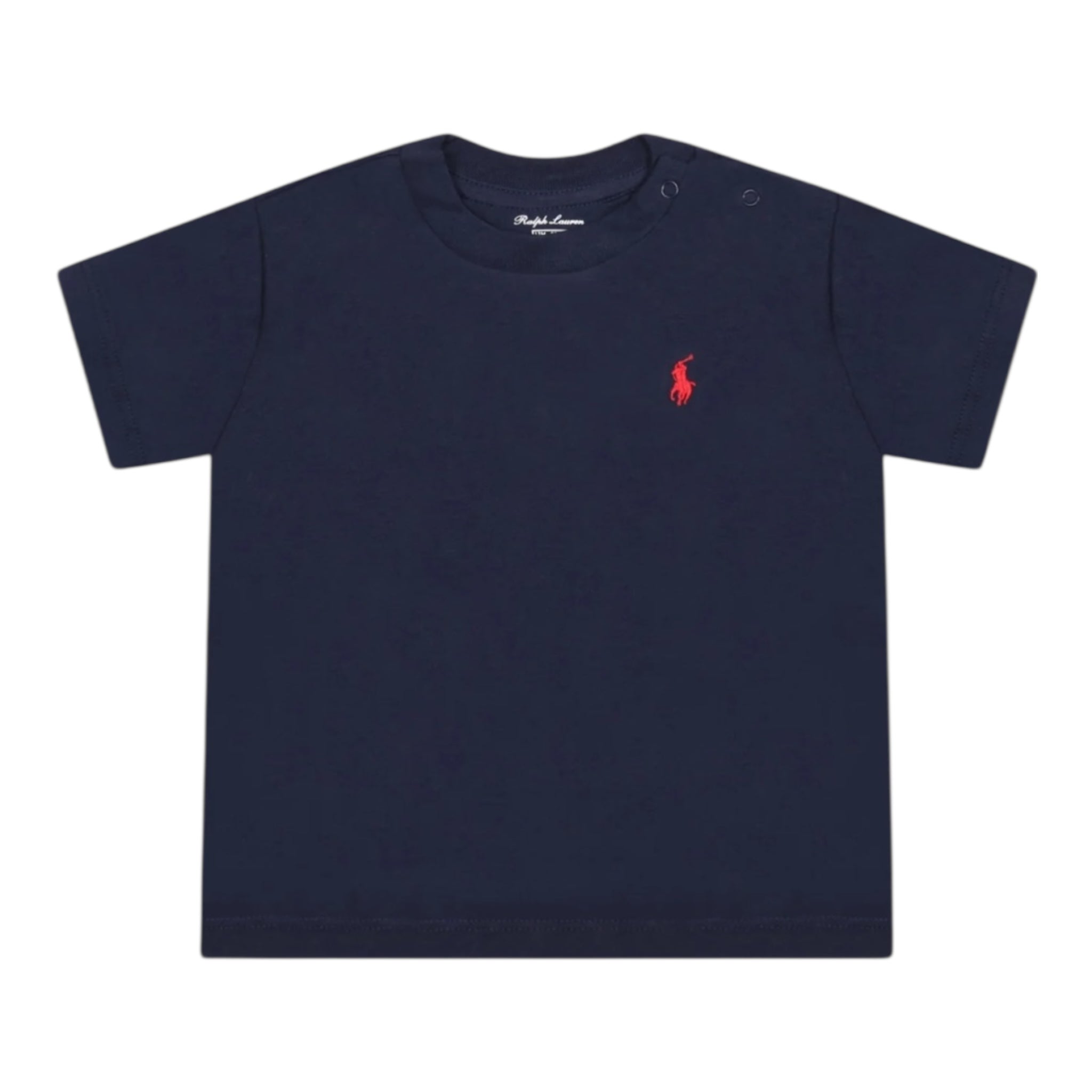 Ralph Lauren T-Shirt Girocollo Tinta Unita con Ricami per Neonato 320832904035 BLU RALPH LAUREN 